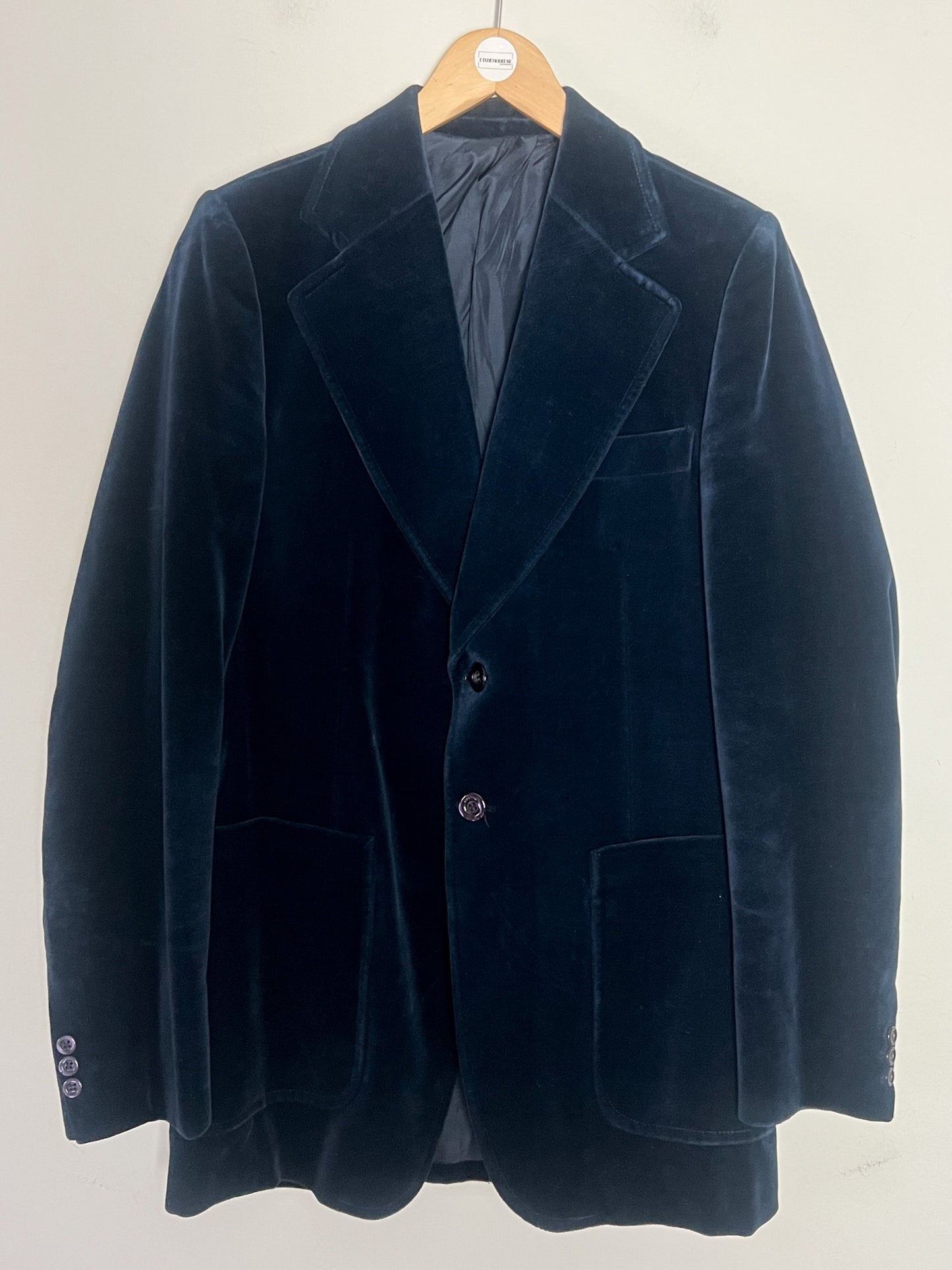 Veste Blazer Vintage années 90 Cintrée Velours de Coton Bleu Marine - Doublure Viscose - Chic Classique T40 (L)