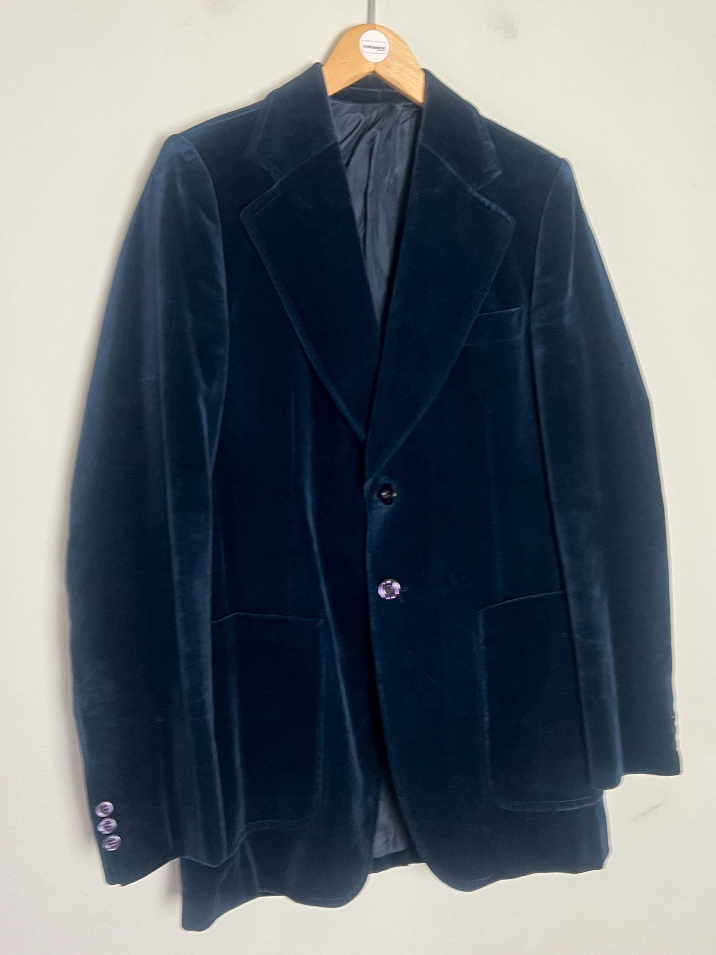 Veste Blazer Vintage années 90 Cintrée Velours de Coton Bleu Marine - Doublure Viscose - Chic Classique T40 (L)