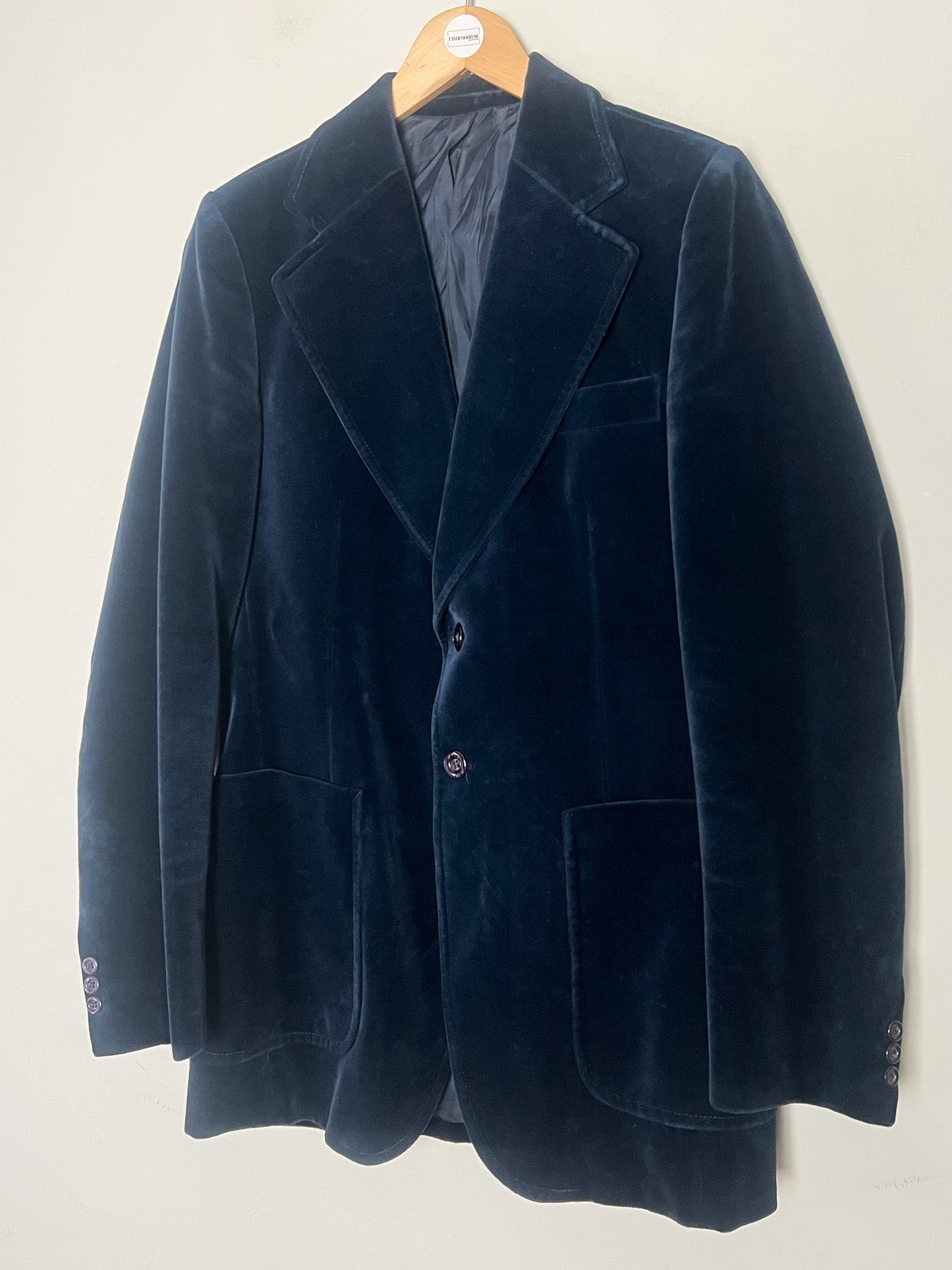 Veste Blazer Vintage années 90 Cintrée Velours de Coton Bleu Marine - Doublure Viscose - Chic Classique T40 (L)