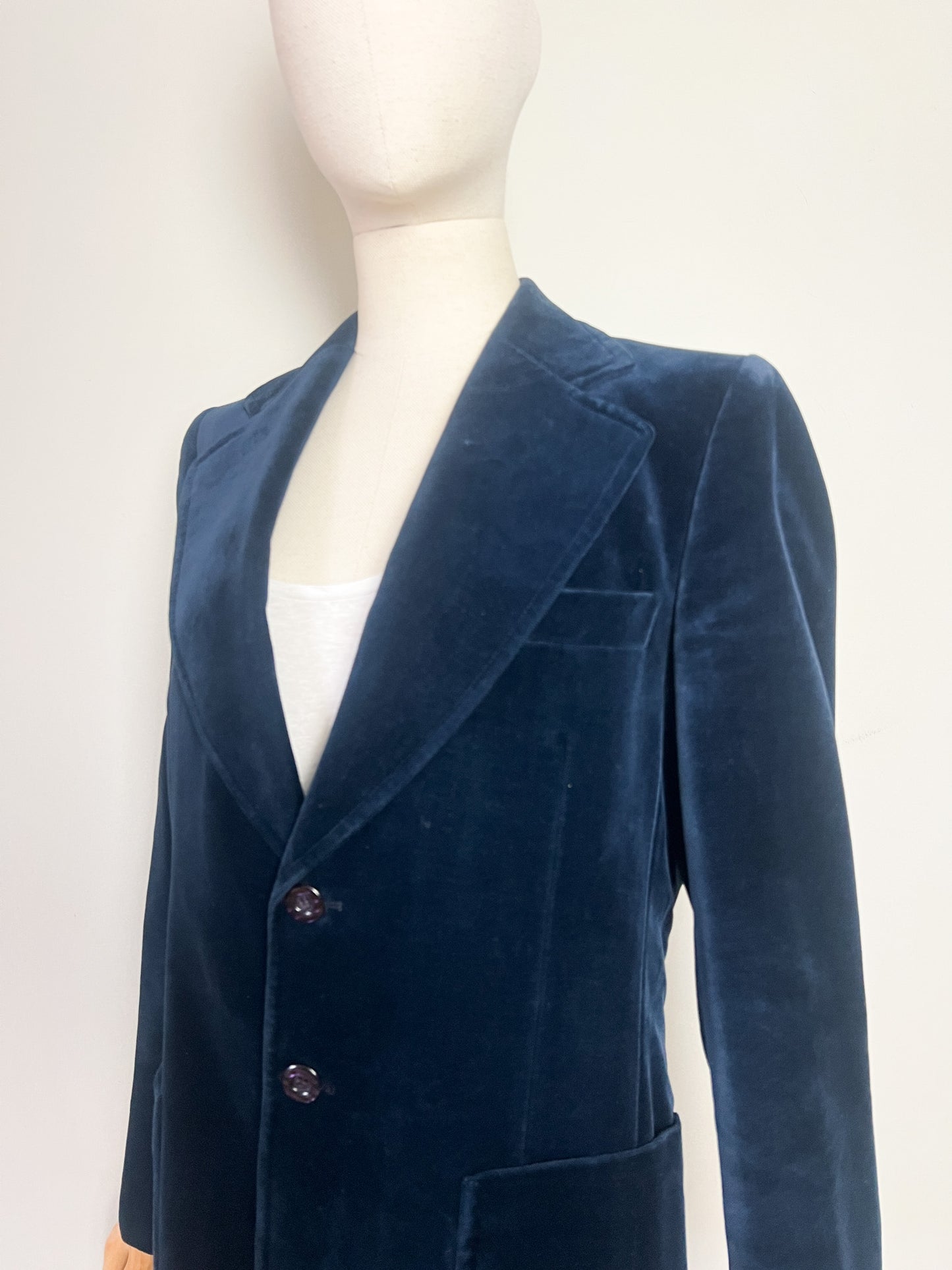 Veste Blazer Vintage années 90 Cintrée Velours de Coton Bleu Marine - Doublure Viscose - Chic Classique T40 (L)