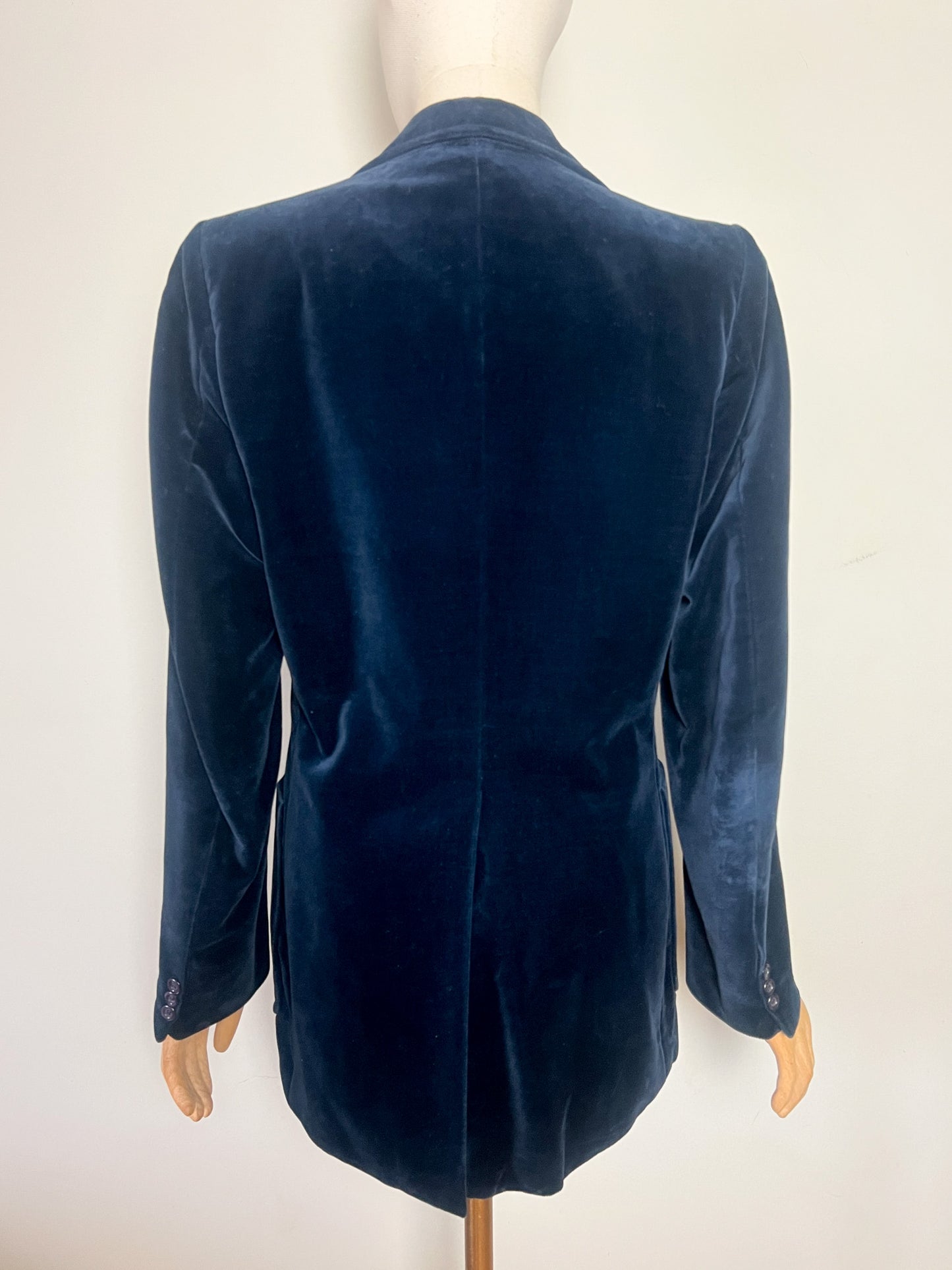 Veste Blazer Vintage années 90 Cintrée Velours de Coton Bleu Marine - Doublure Viscose - Chic Classique T40 (L)