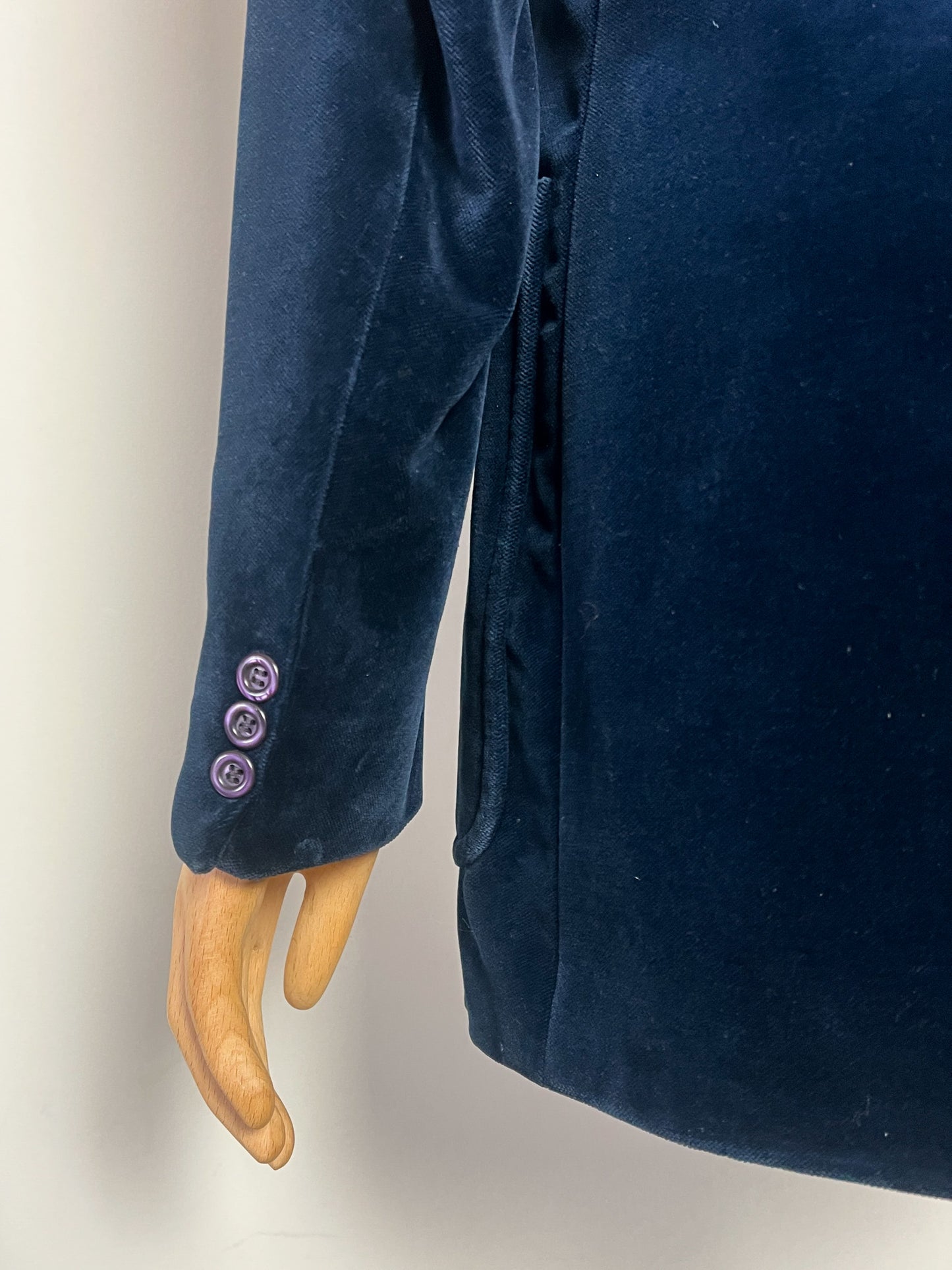 Veste Blazer Vintage années 90 Cintrée Velours de Coton Bleu Marine - Doublure Viscose - Chic Classique T40 (L)