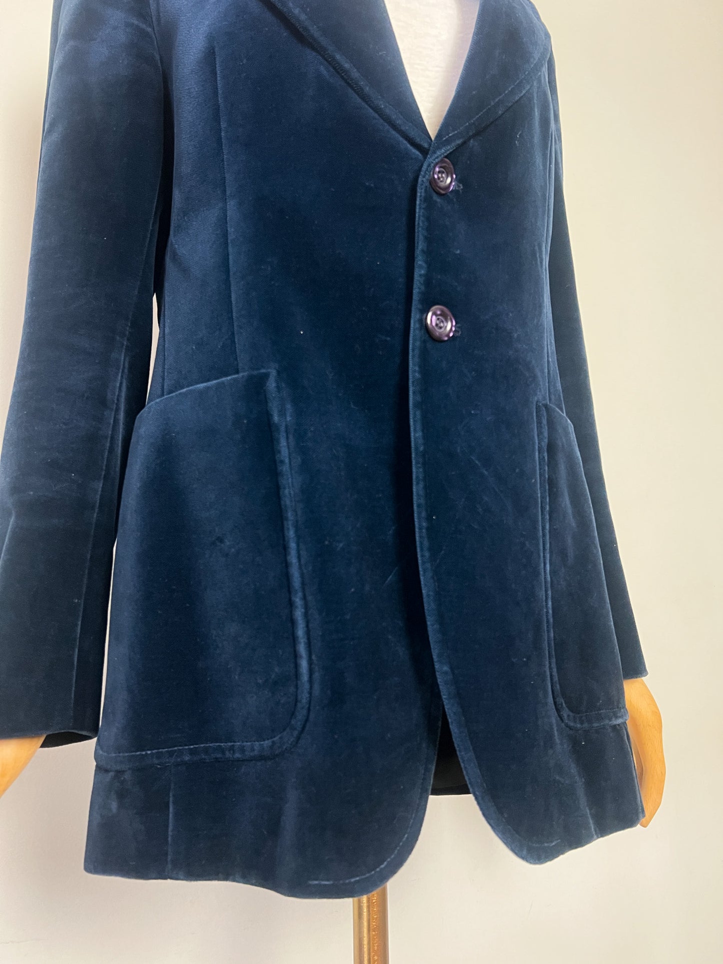 Veste Blazer Vintage années 90 Cintrée Velours de Coton Bleu Marine - Doublure Viscose - Chic Classique T40 (L)