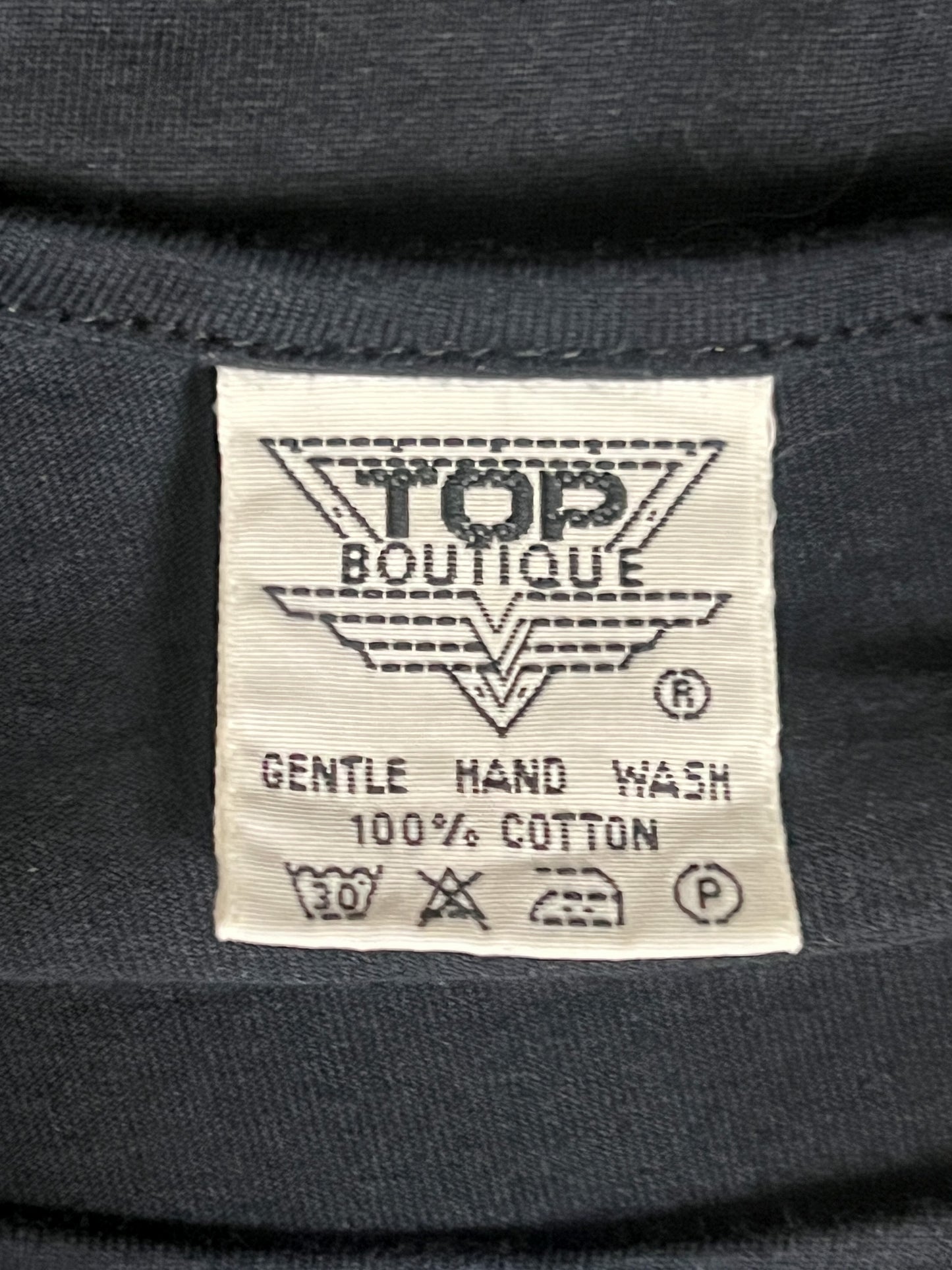 T-Shirt Vintage Années 80 Noir Imprimés Doré, Vert et bleu - Épaulettes & Manches Chauve-Souris 100% coton - T 38/40