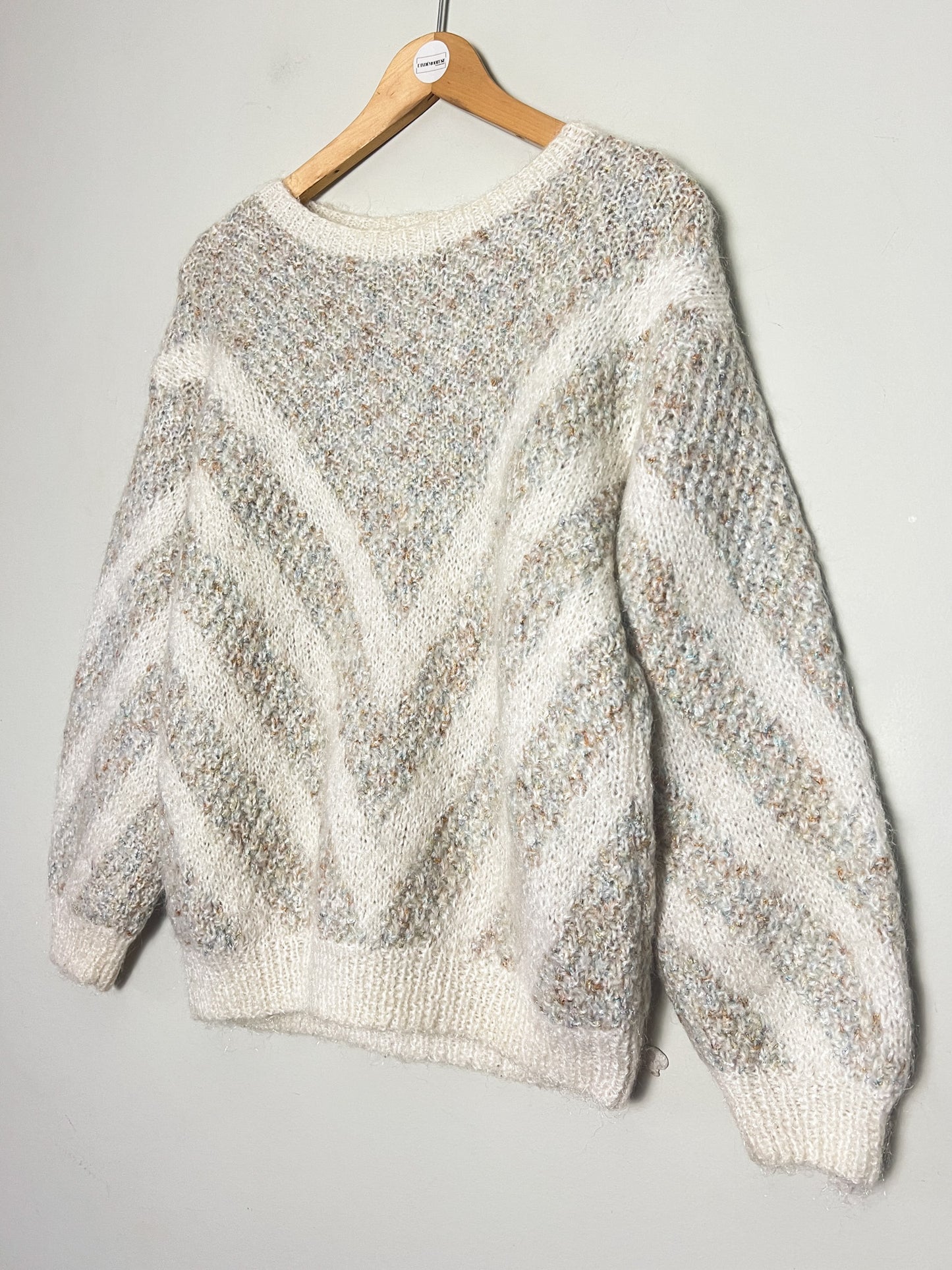 Pull Vintage Tricoté Main - Laine & Fils Métallisés Scintillants - Coupe Courte T 38 (M)
