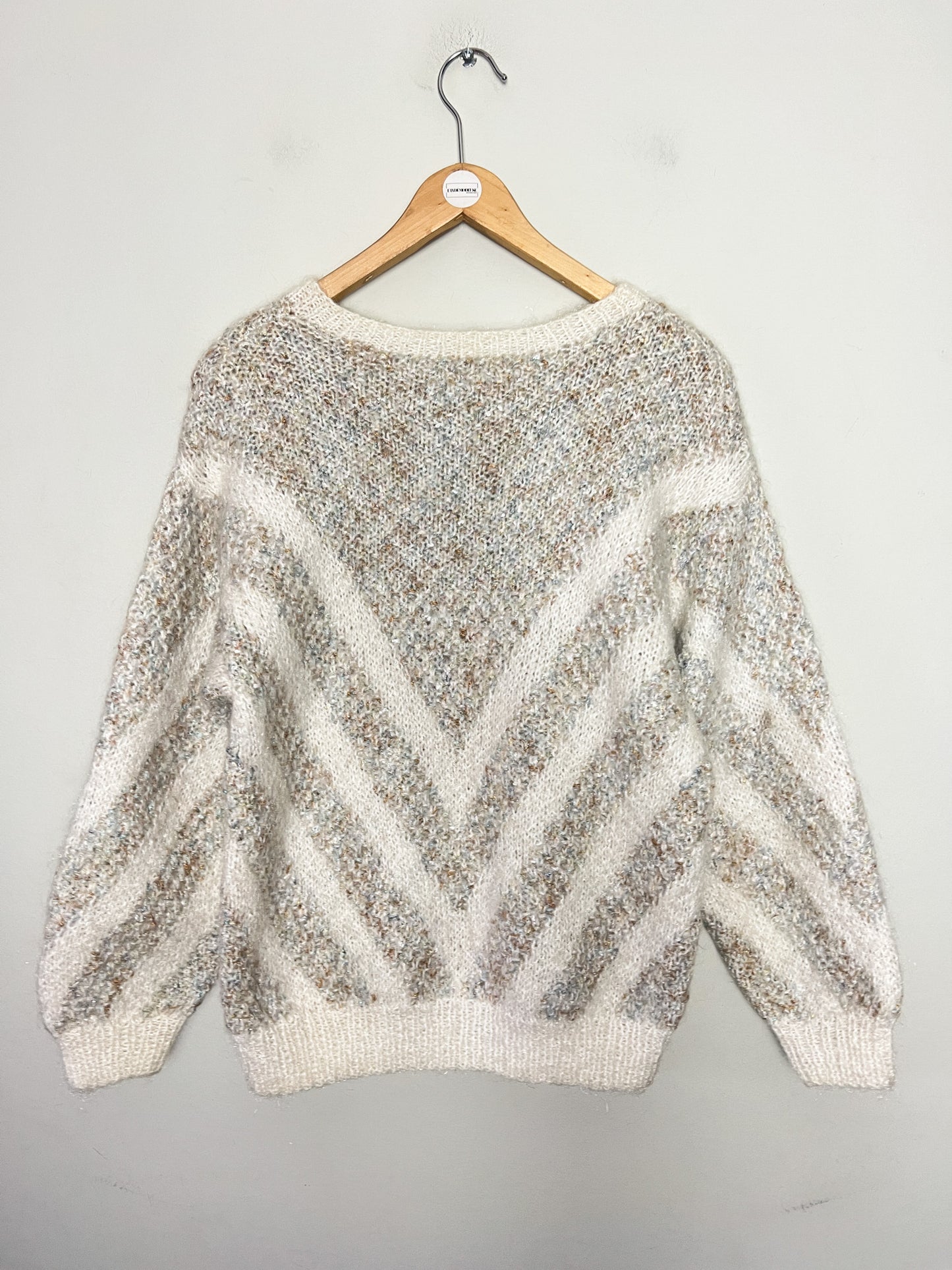 Pull Vintage Tricoté Main - Laine & Fils Métallisés Scintillants - Coupe Courte T 38 (M)