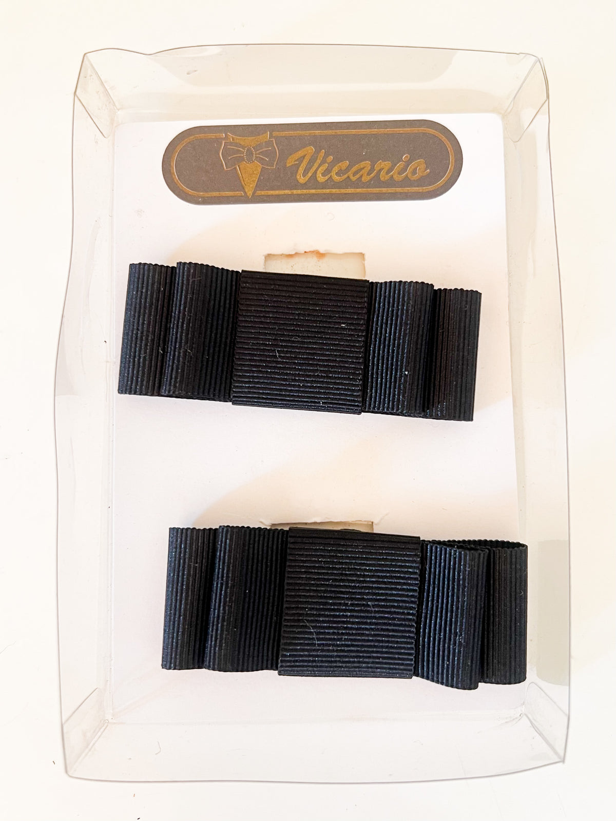 Clips à chaussures vintage nœuds en gros-grain noir État neuf en boîte Deadstock 1970s/80s