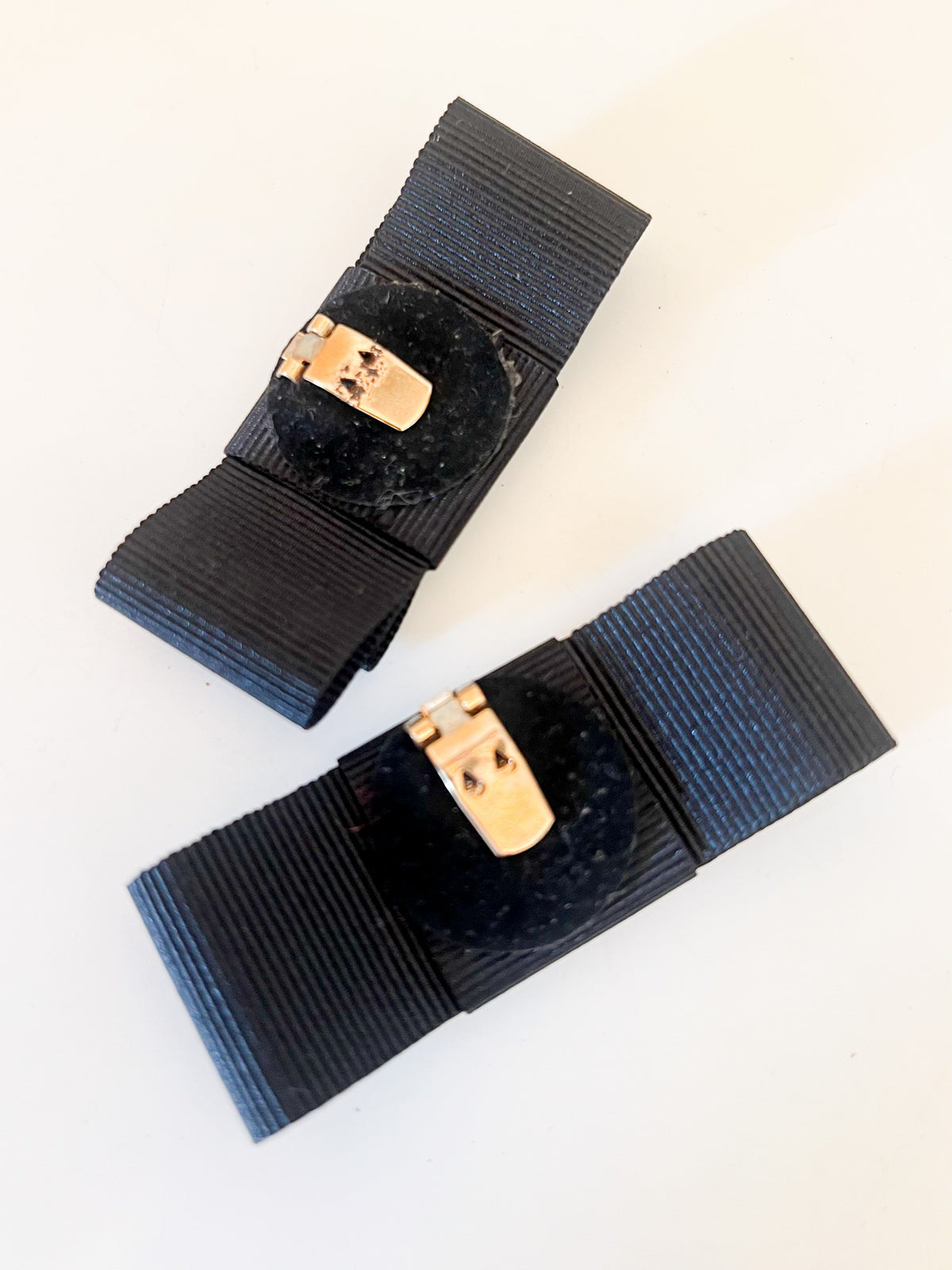 Clips à chaussures vintage nœuds en gros-grain noir État neuf en boîte Deadstock 1970s/80s