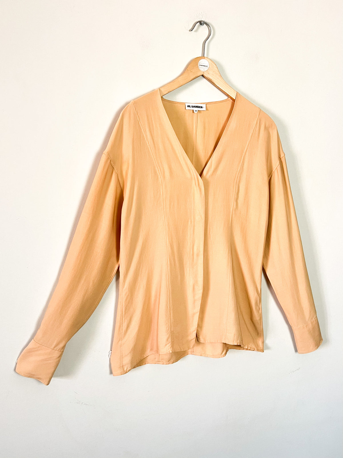 Blouse minimaliste Jil Sander + en crêpe beige T. 38