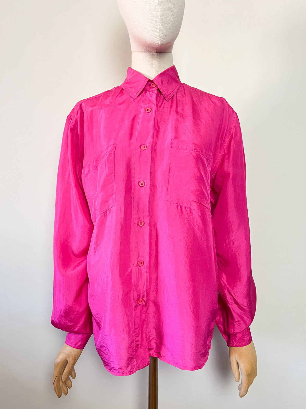 Chemisier vintage 80s pure soie rose fuchsia Lu.Lu T40 / 42