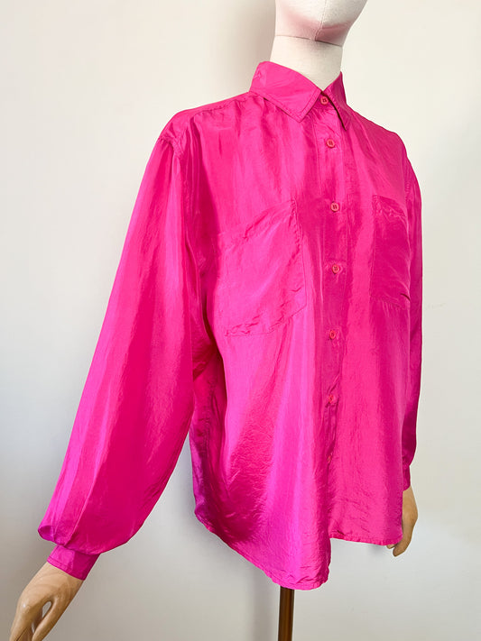 Chemisier vintage 80s pure soie rose fuchsia Lu.Lu T40 / 42
