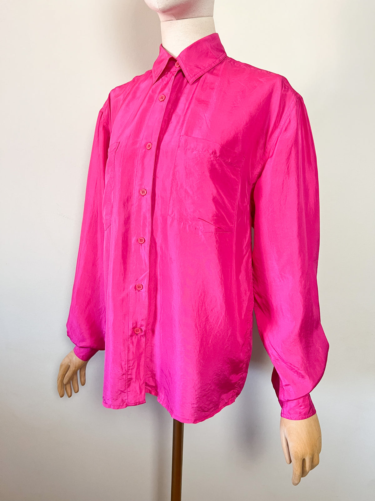 Chemisier vintage 80s pure soie rose fuchsia Lu.Lu T40 / 42