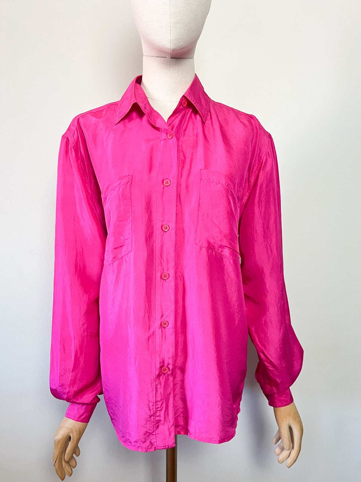 Chemisier vintage 80s pure soie rose fuchsia Lu.Lu T40 / 42