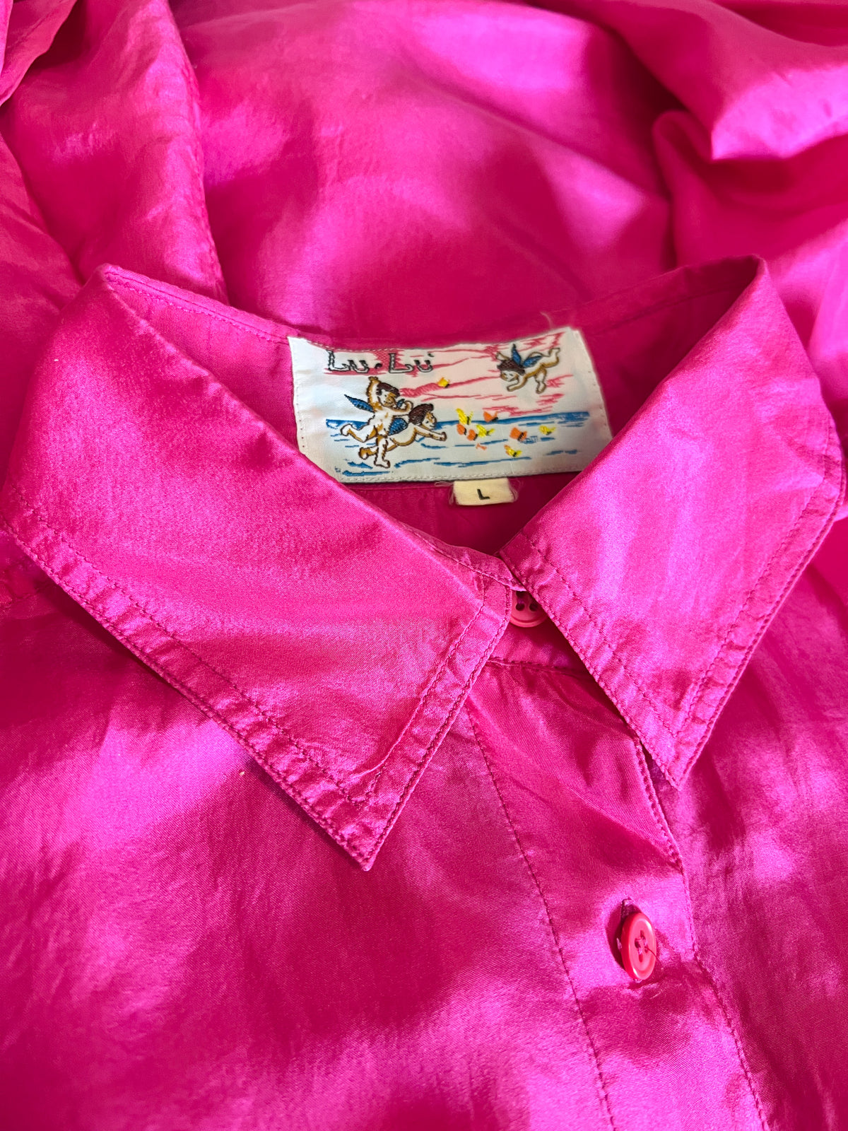 Chemisier vintage 80s pure soie rose fuchsia Lu.Lu T40 / 42