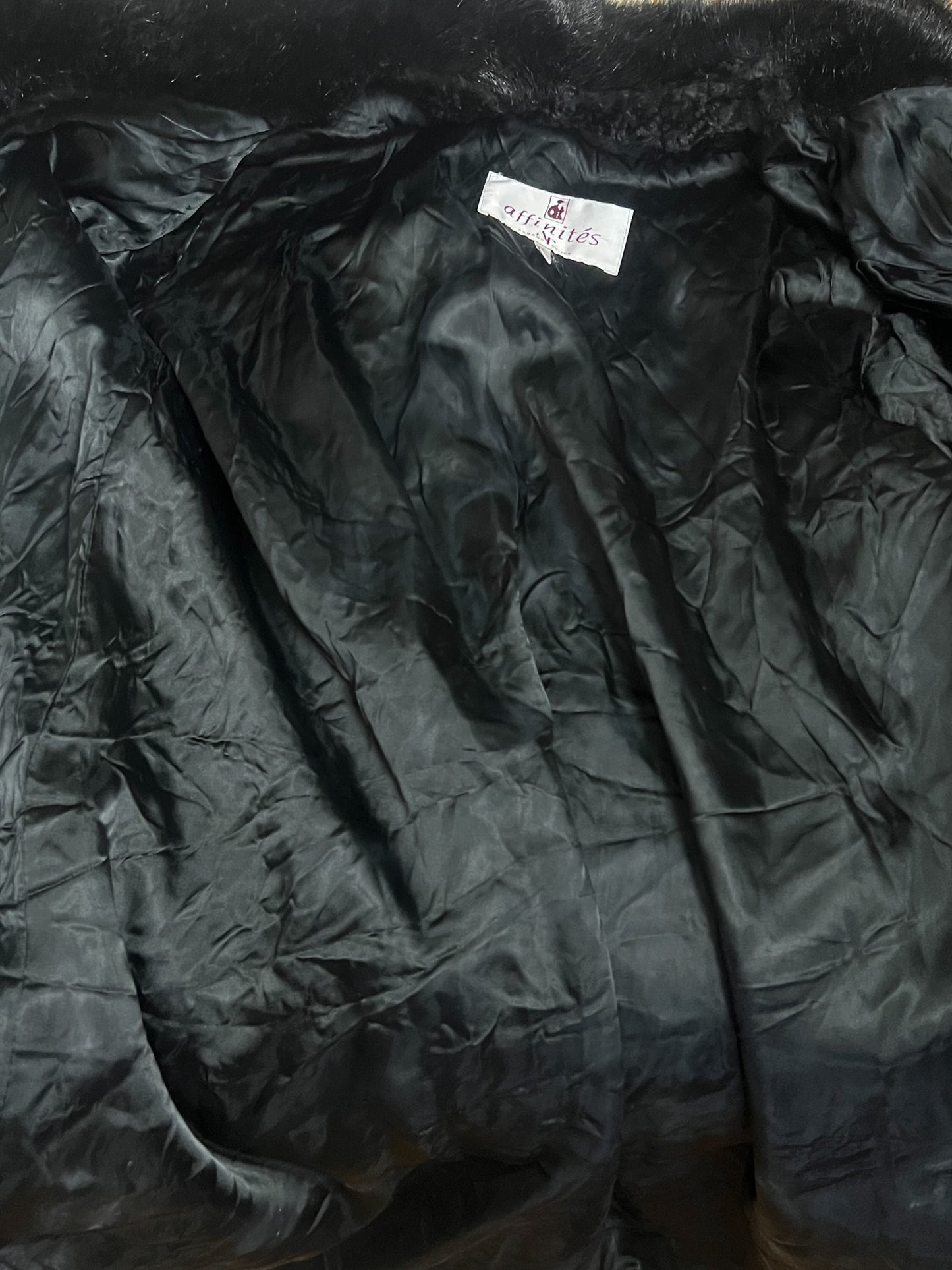 Manteau Vintage Années 80 90 Fausse Fourrure Astrakan Noir - Col/Poignets fausse fourrure poils plus Longs -T36/38