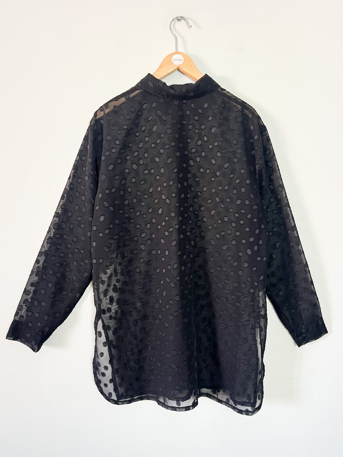 Chemisier long tunique voile transparent noir motifs relief Vintage années 90 T. 42/44