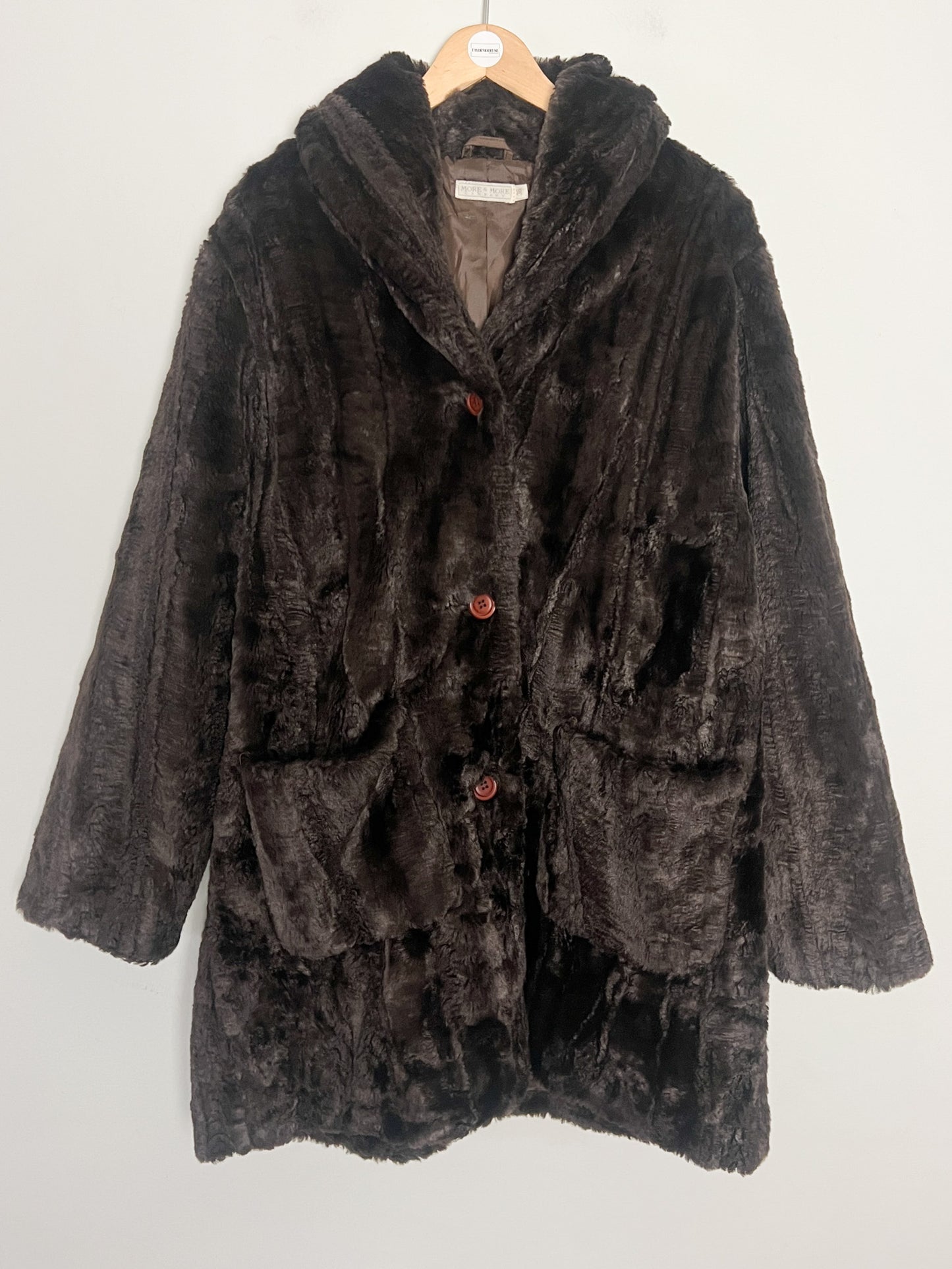 Manteau Vintage Années 80 90 Fausse Fourrure Polyacrylique Marron Col Châle Rétro - T36 Oversize