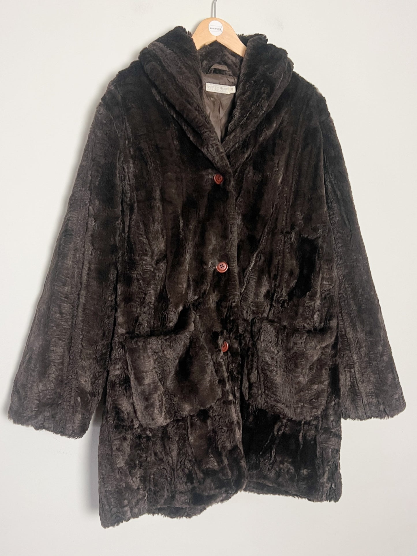 Manteau Vintage Années 80 90 Fausse Fourrure Polyacrylique Marron Col Châle Rétro - T36 Oversize
