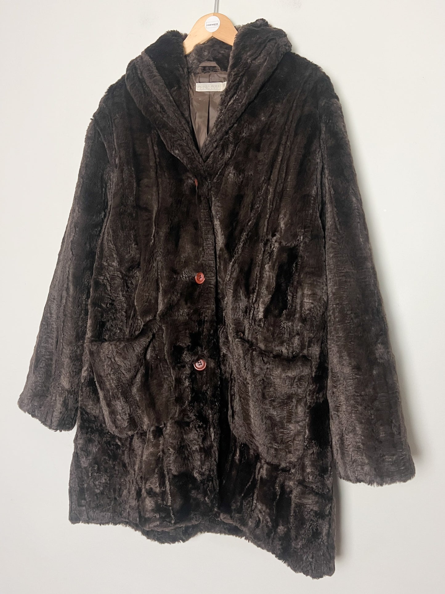 Manteau Vintage Années 80 90 Fausse Fourrure Polyacrylique Marron Col Châle Rétro - T36 Oversize