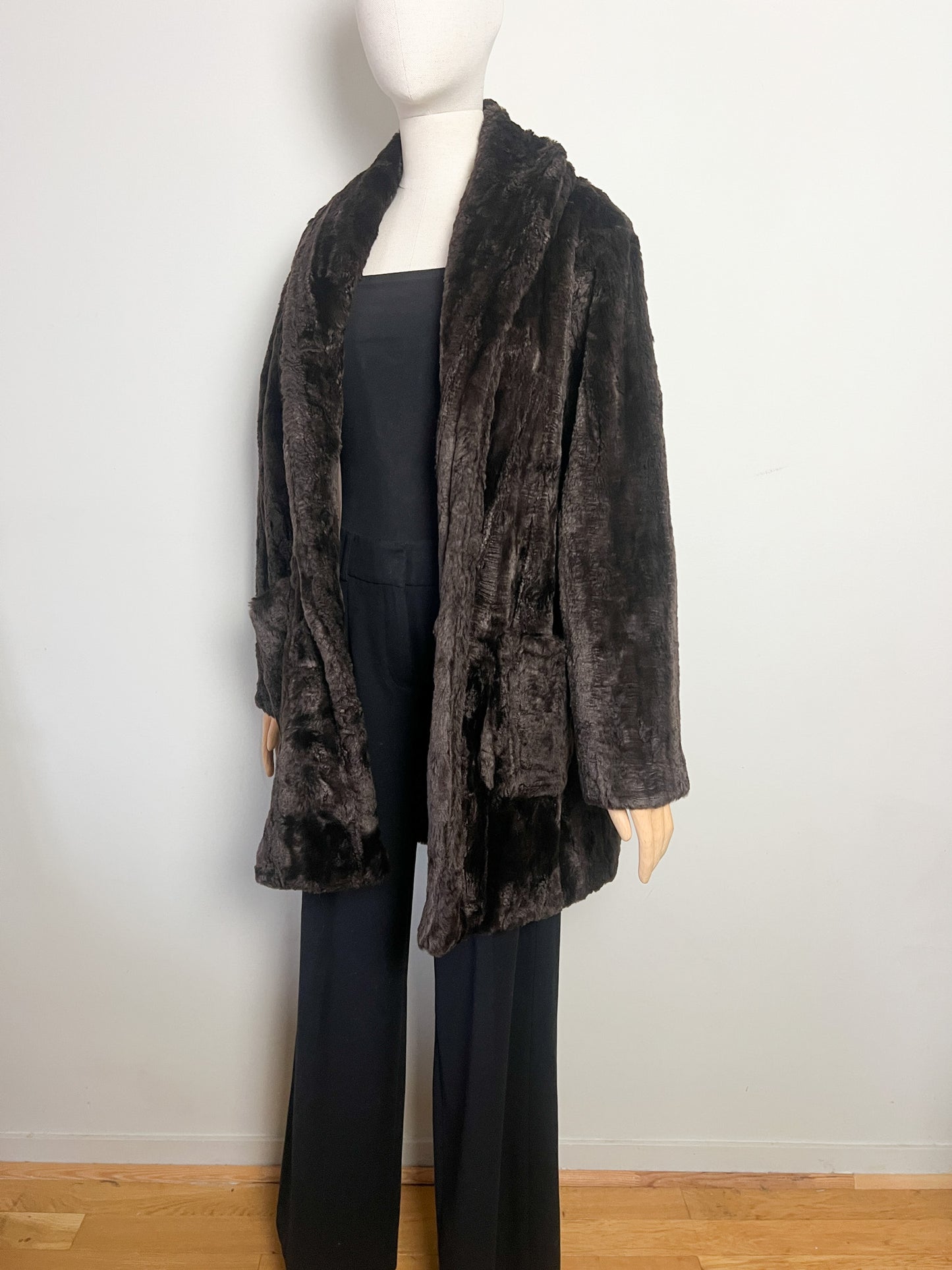 Manteau Vintage Années 80 90 Fausse Fourrure Polyacrylique Marron Col Châle Rétro - T36 Oversize