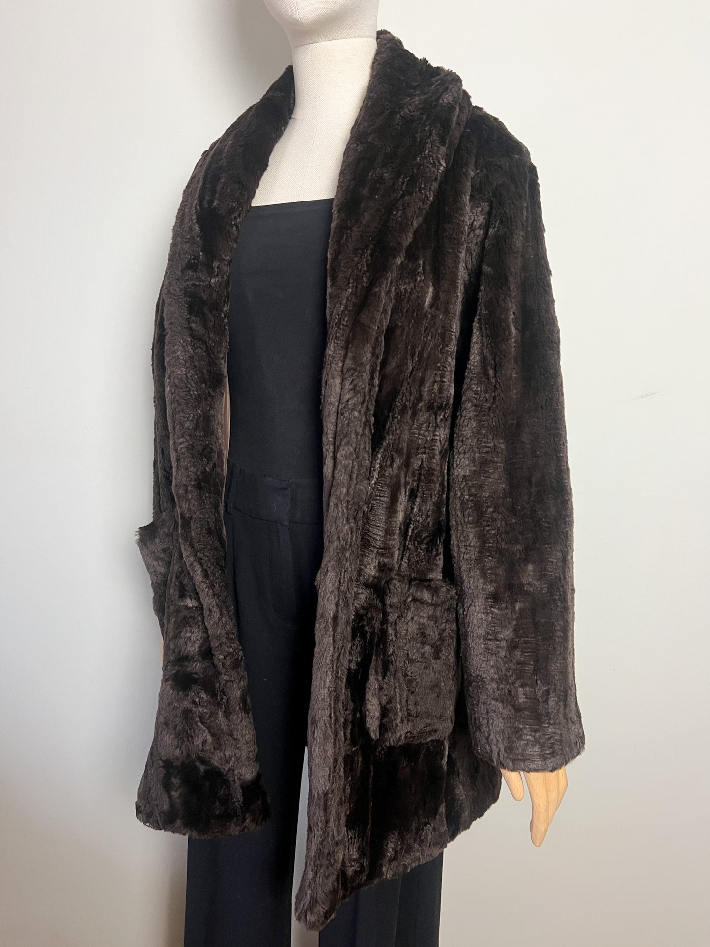 Manteau Vintage Années 80 90 Fausse Fourrure Polyacrylique Marron Col Châle Rétro - T36 Oversize