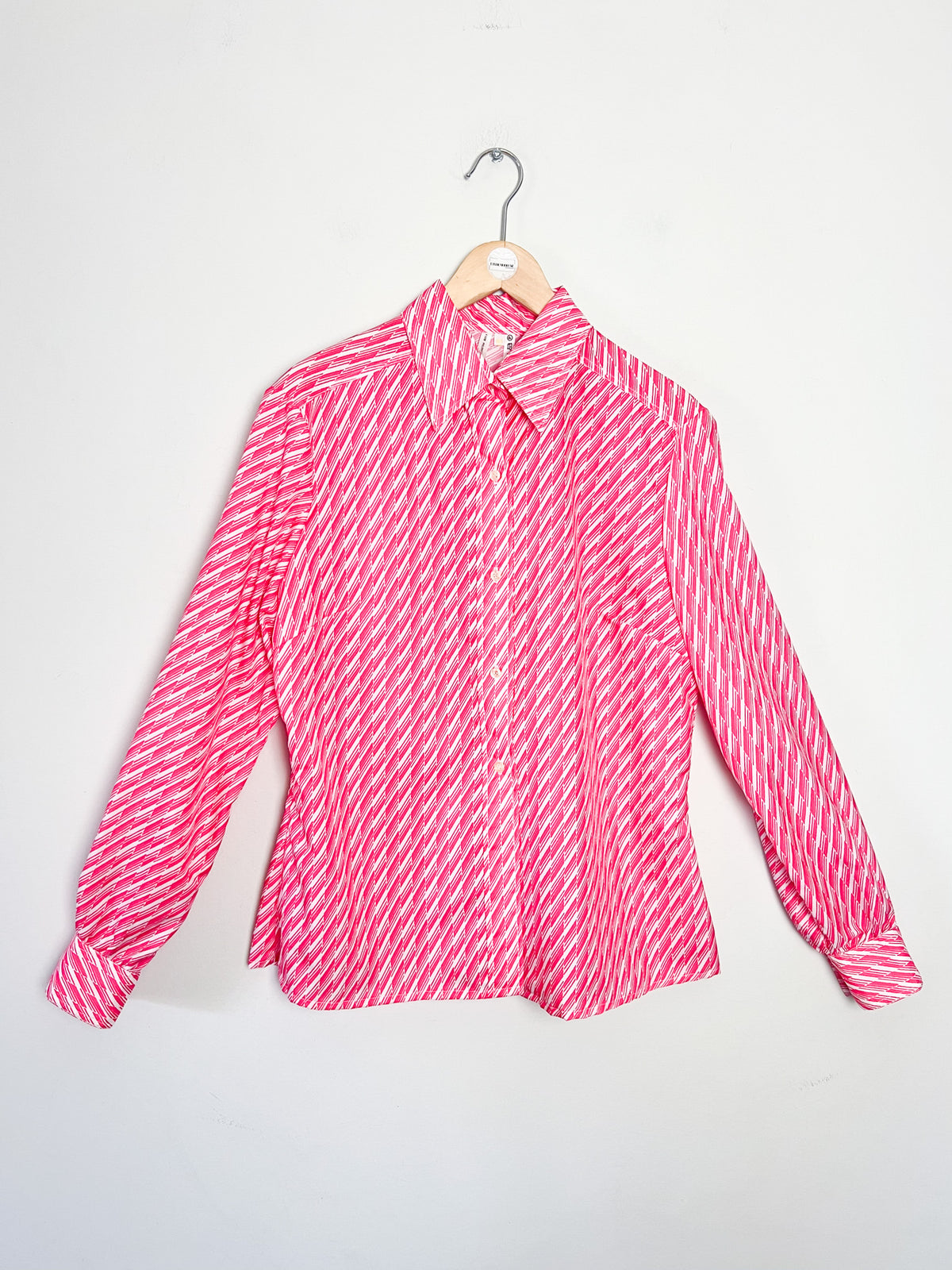 Chemisier vintage 70s imprimé graphique rose fuchsia T. 40 / 42
