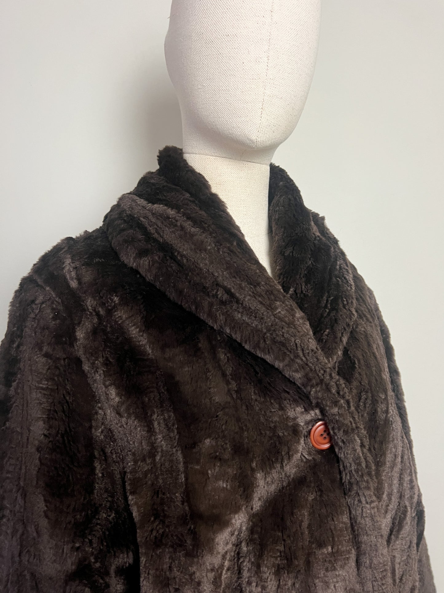 Manteau Vintage Années 80 90 Fausse Fourrure Polyacrylique Marron Col Châle Rétro - T36 Oversize
