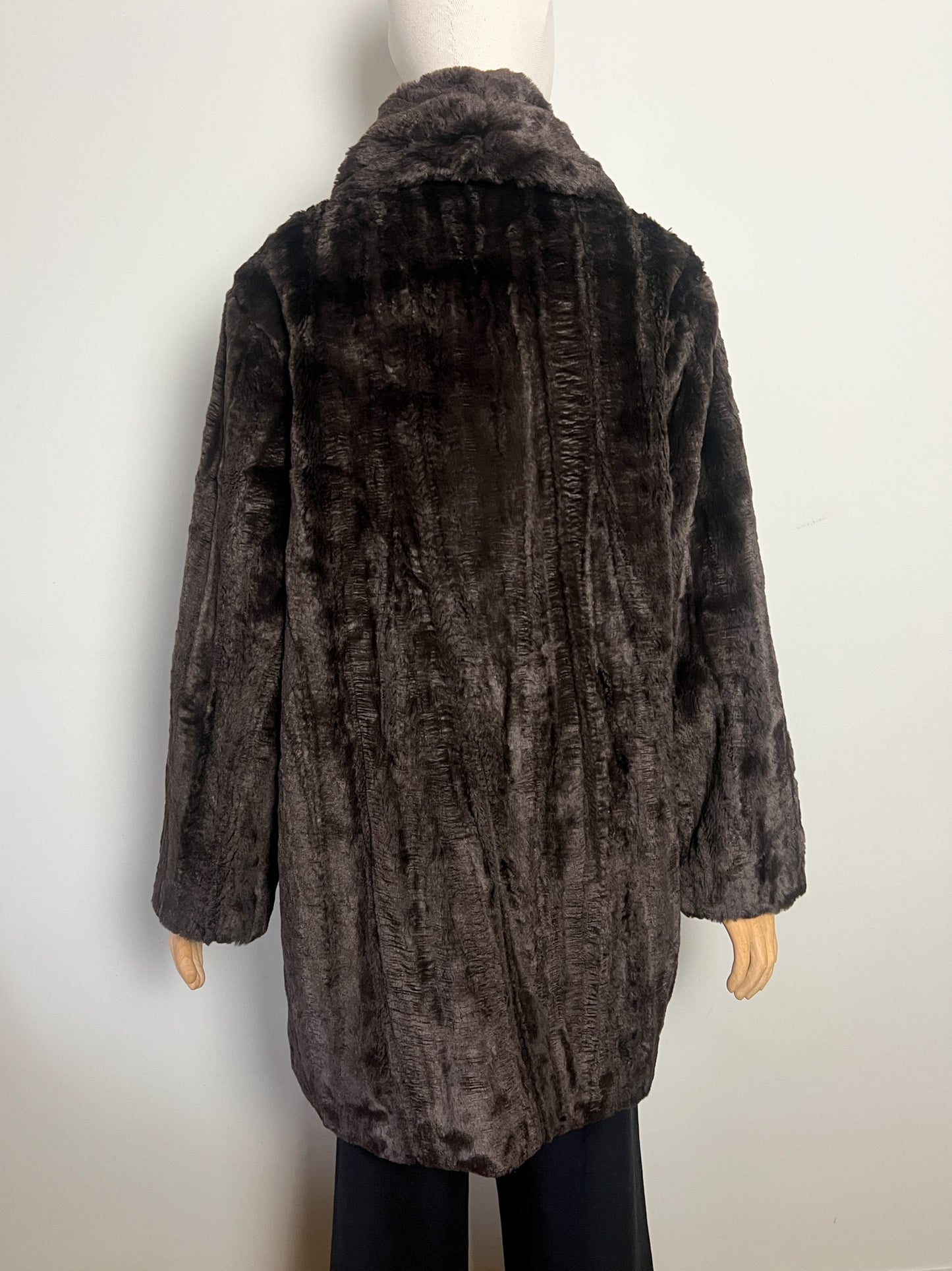 Manteau Vintage Années 80 90 Fausse Fourrure Polyacrylique Marron Col Châle Rétro - T36 Oversize