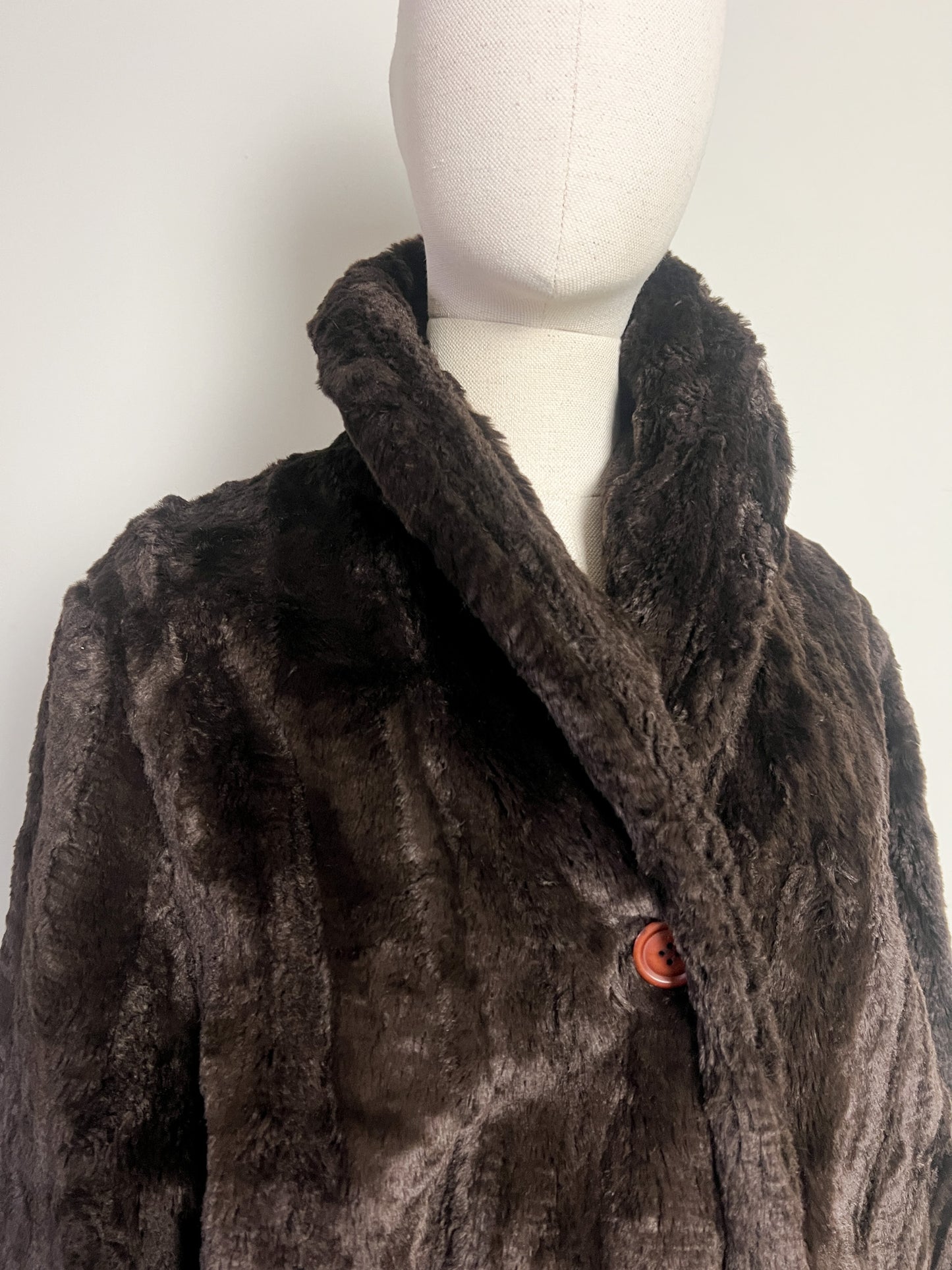 Manteau Vintage Années 80 90 Fausse Fourrure Polyacrylique Marron Col Châle Rétro - T36 Oversize