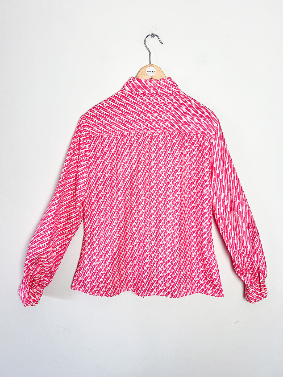 Chemisier vintage 70s imprimé graphique rose fuchsia T. 40 / 42