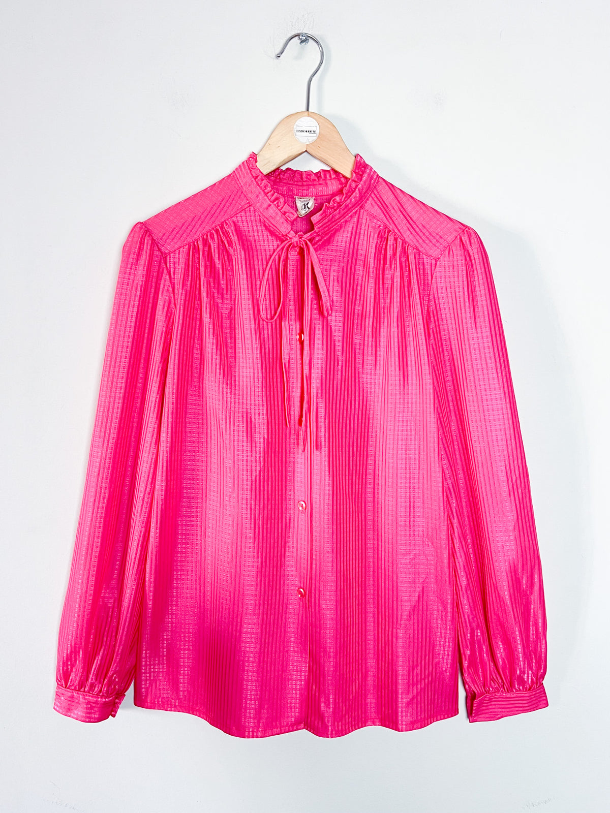 Chemisier vintage rose fuchsia col volanté Made in France T. 36/38