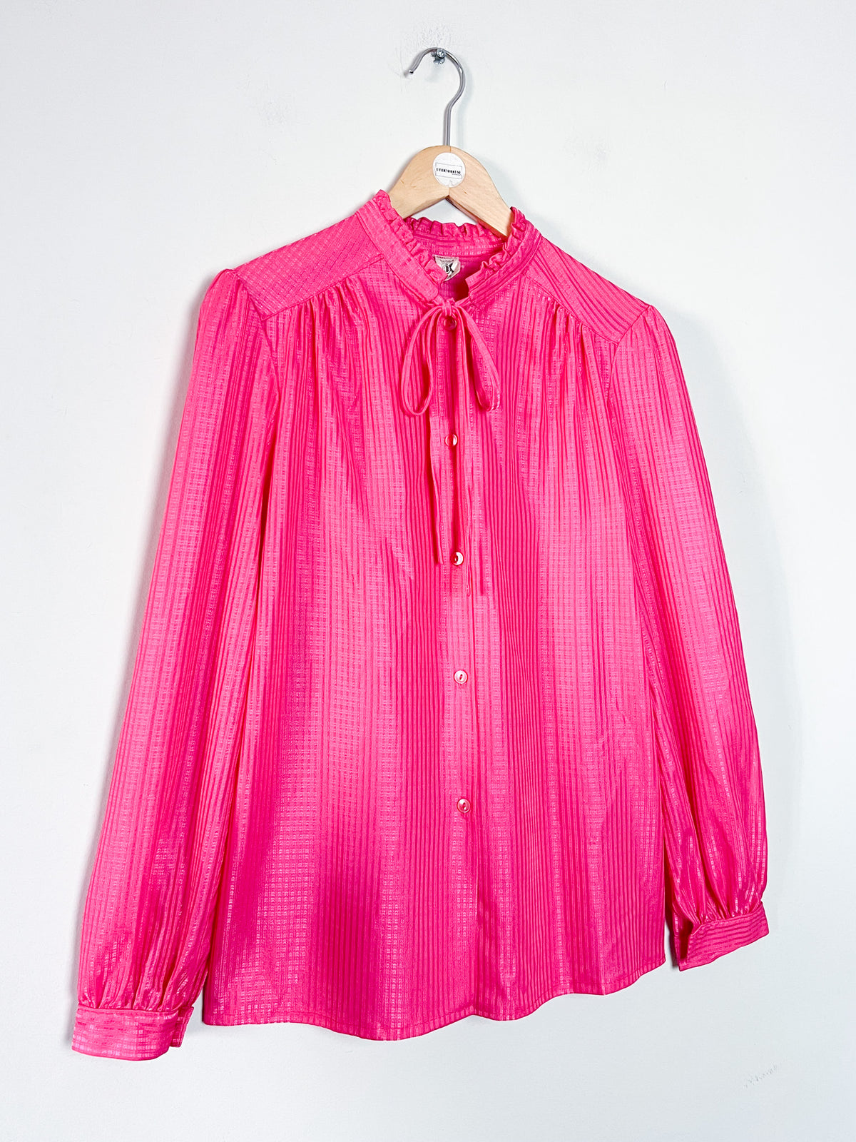 Chemisier vintage rose fuchsia col volanté Made in France T. 36/38