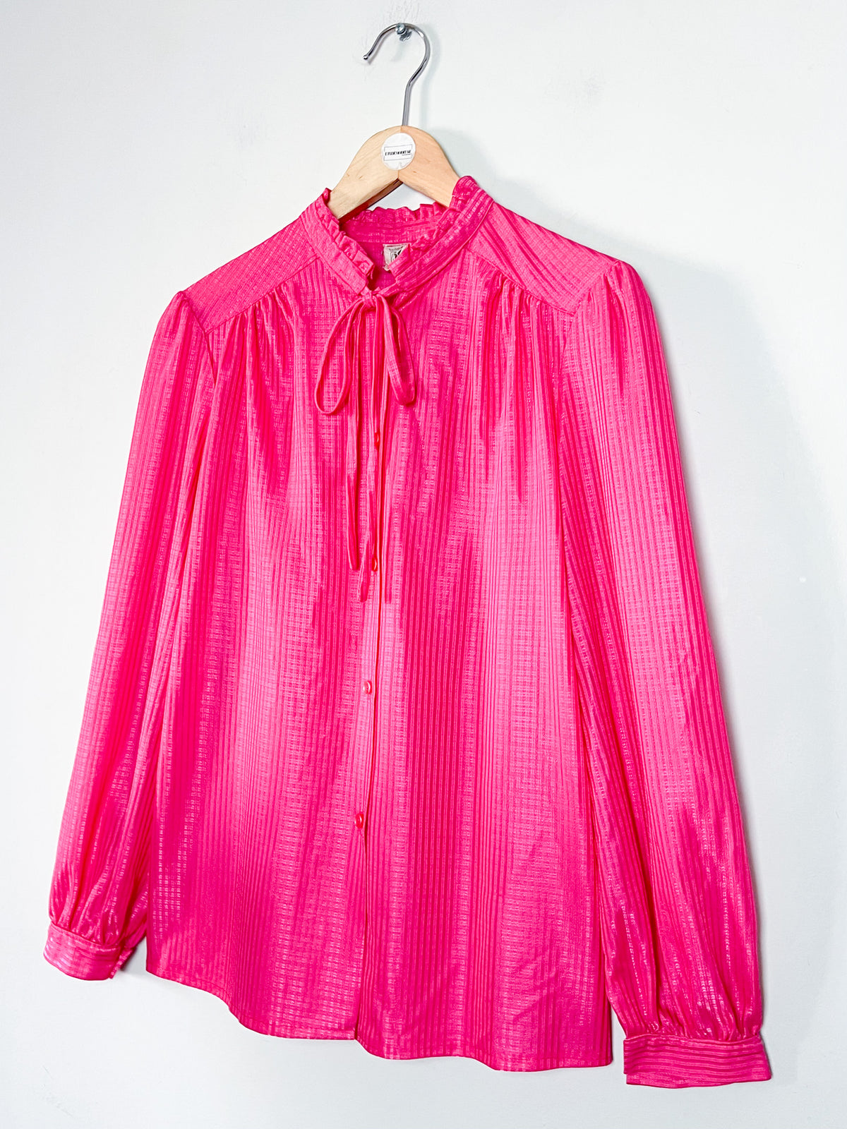 Chemisier vintage rose fuchsia col volanté Made in France T. 36/38