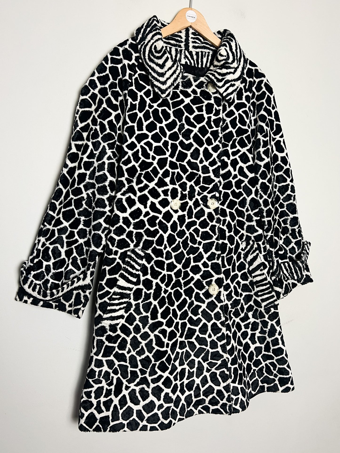 Manteau Léger Vintage Années 80 Motifs Zèbre- Fausse Fourrure en Viscose et Coton Daville pour Galeries Lafayette T 40