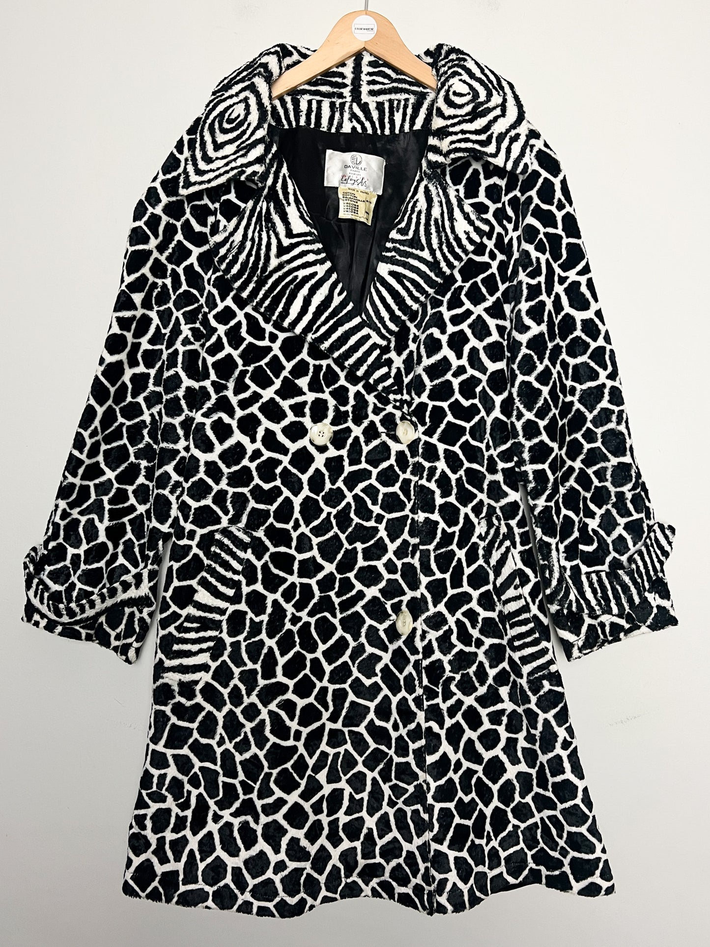 Manteau Léger Vintage Années 80 Motifs Zèbre- Fausse Fourrure en Viscose et Coton Daville pour Galeries Lafayette T 40