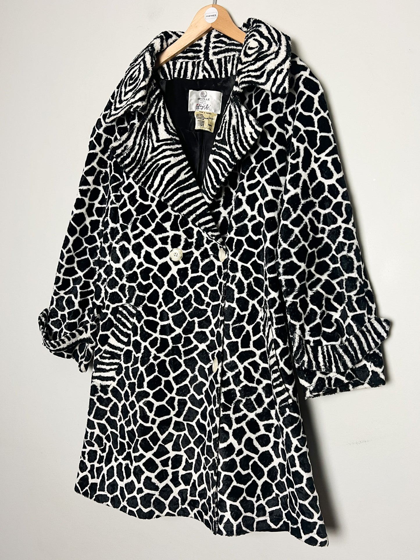 Manteau Léger Vintage Années 80 Motifs Zèbre- Fausse Fourrure en Viscose et Coton Daville pour Galeries Lafayette T 40