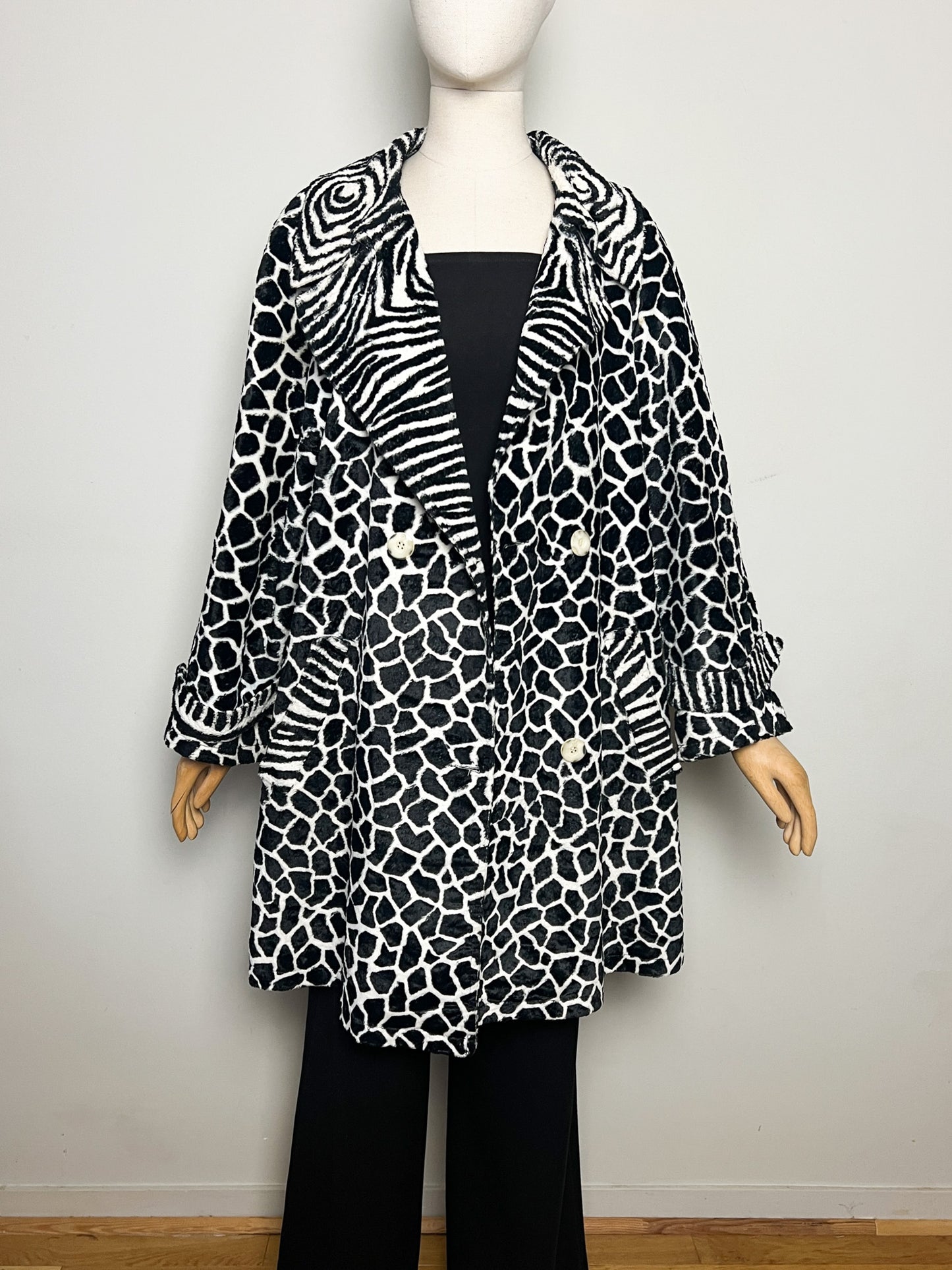 Manteau Léger Vintage Années 80 Motifs Zèbre- Fausse Fourrure en Viscose et Coton Daville pour Galeries Lafayette T 40