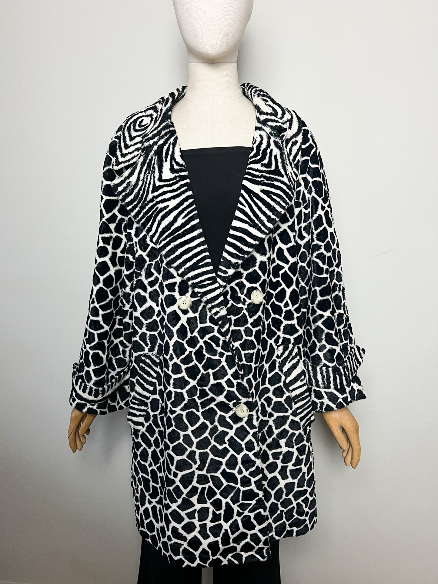 Manteau Léger Vintage Années 80 Motifs Zèbre- Fausse Fourrure en Viscose et Coton Daville pour Galeries Lafayette T 40