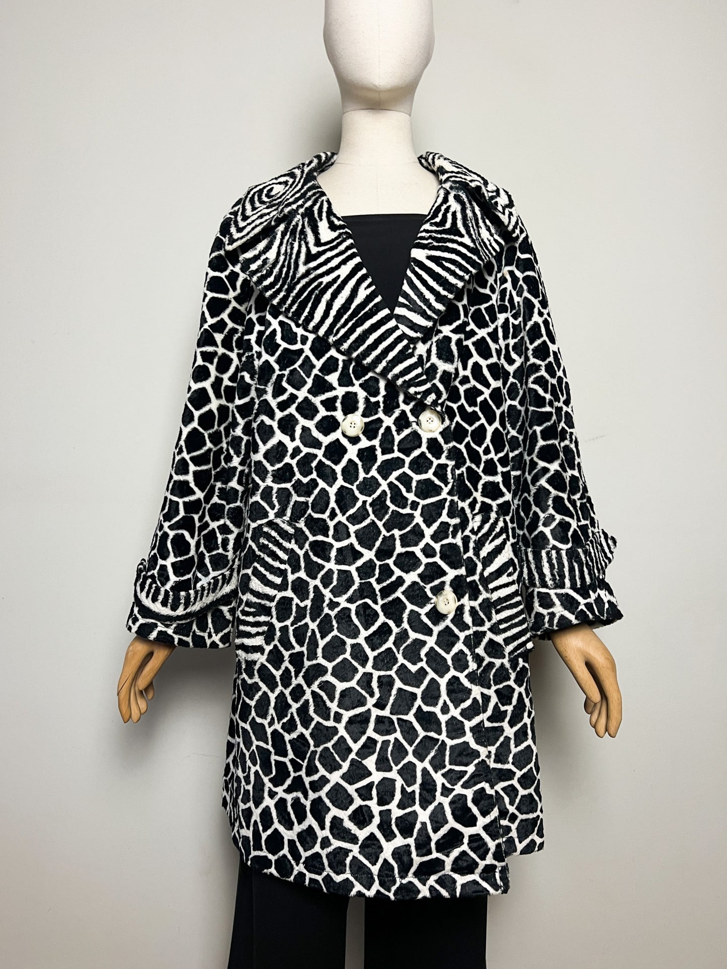 Manteau Léger Vintage Années 80 Motifs Zèbre- Fausse Fourrure en Viscose et Coton Daville pour Galeries Lafayette T 40