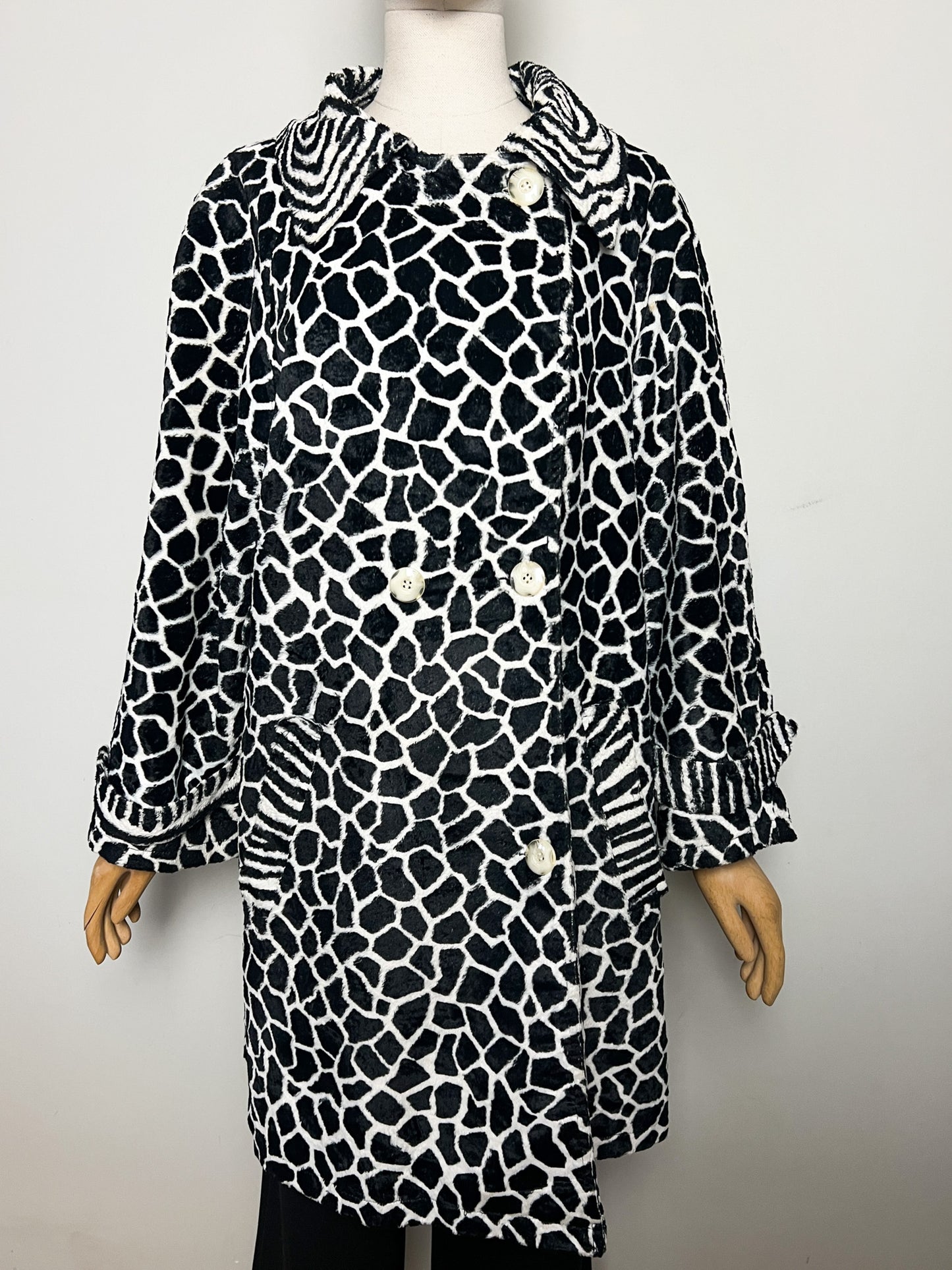 Manteau Léger Vintage Années 80 Motifs Zèbre- Fausse Fourrure en Viscose et Coton Daville pour Galeries Lafayette T 40