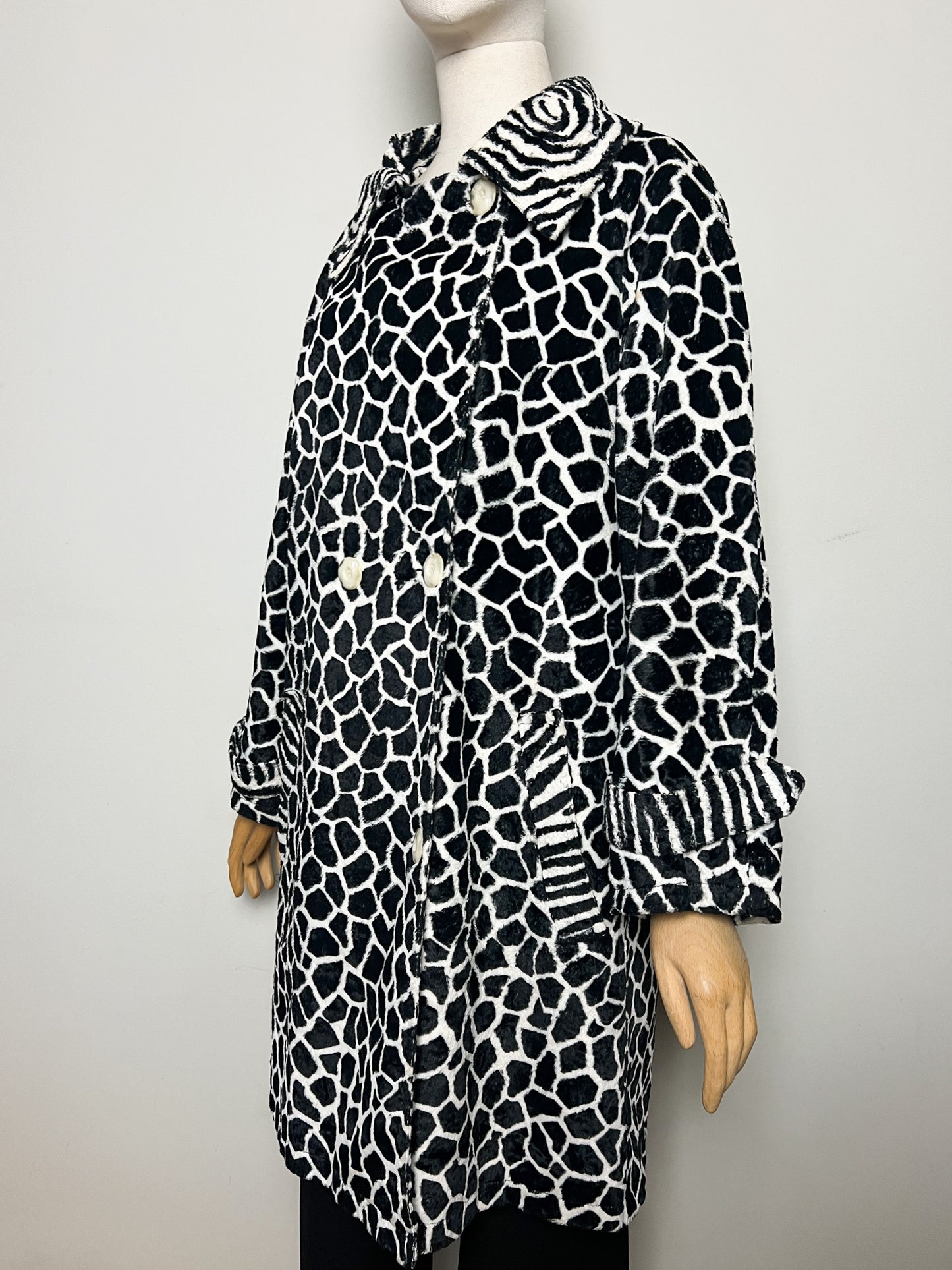 Manteau Léger Vintage Années 80 Motifs Zèbre- Fausse Fourrure en Viscose et Coton Daville pour Galeries Lafayette T 40