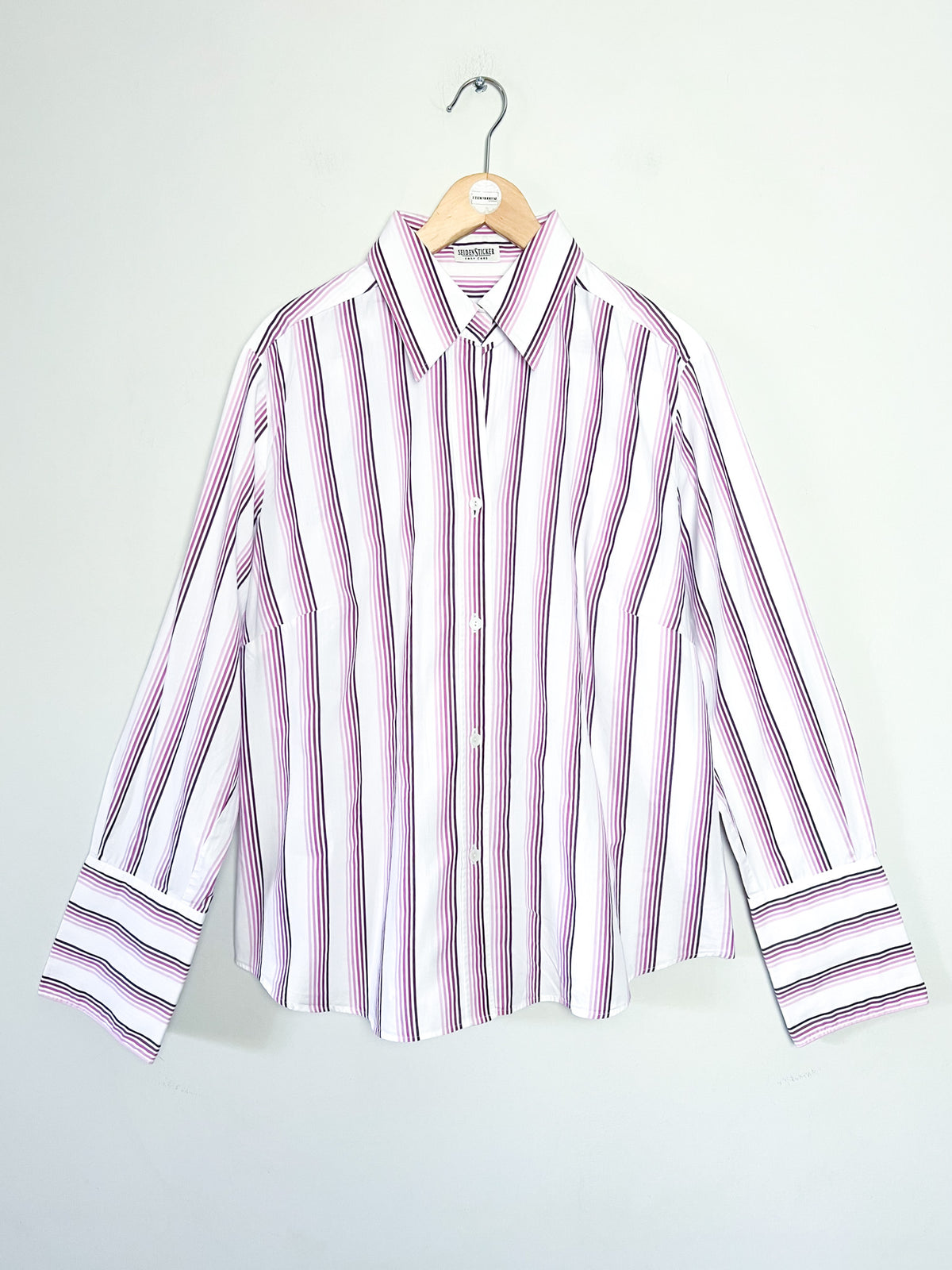 Chemisier rayé rose & bordeaux poignets mousquetaires 100% coton Seidensticker T46