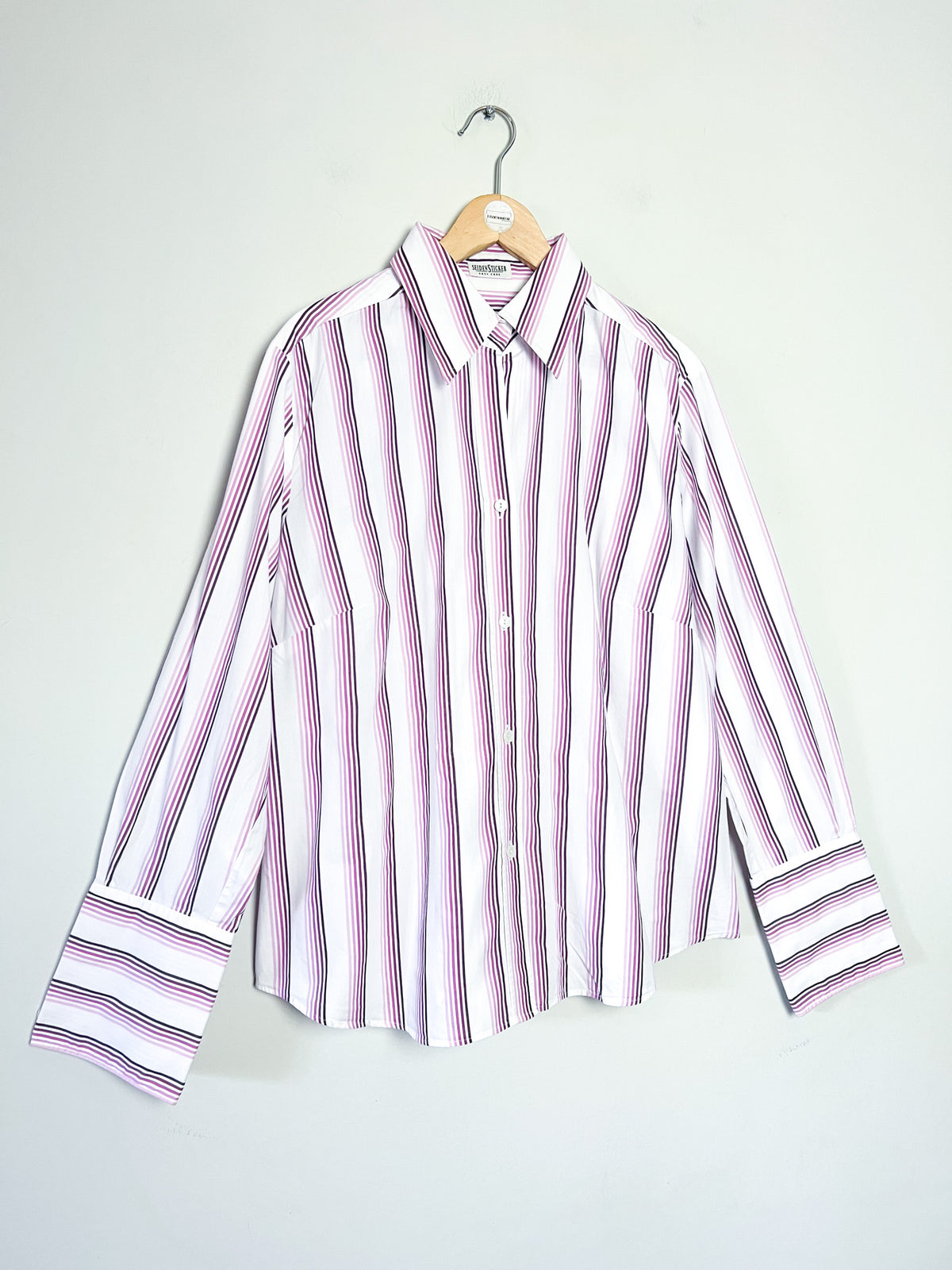 Chemisier rayé rose & bordeaux poignets mousquetaires 100% coton Seidensticker T46