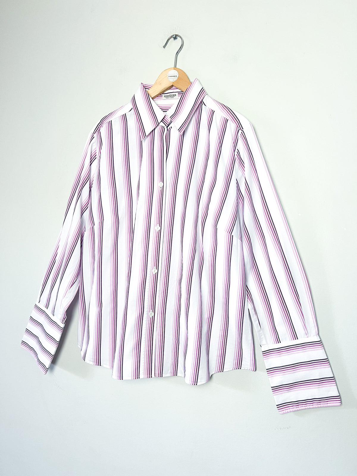 Chemisier rayé rose & bordeaux poignets mousquetaires 100% coton Seidensticker T46
