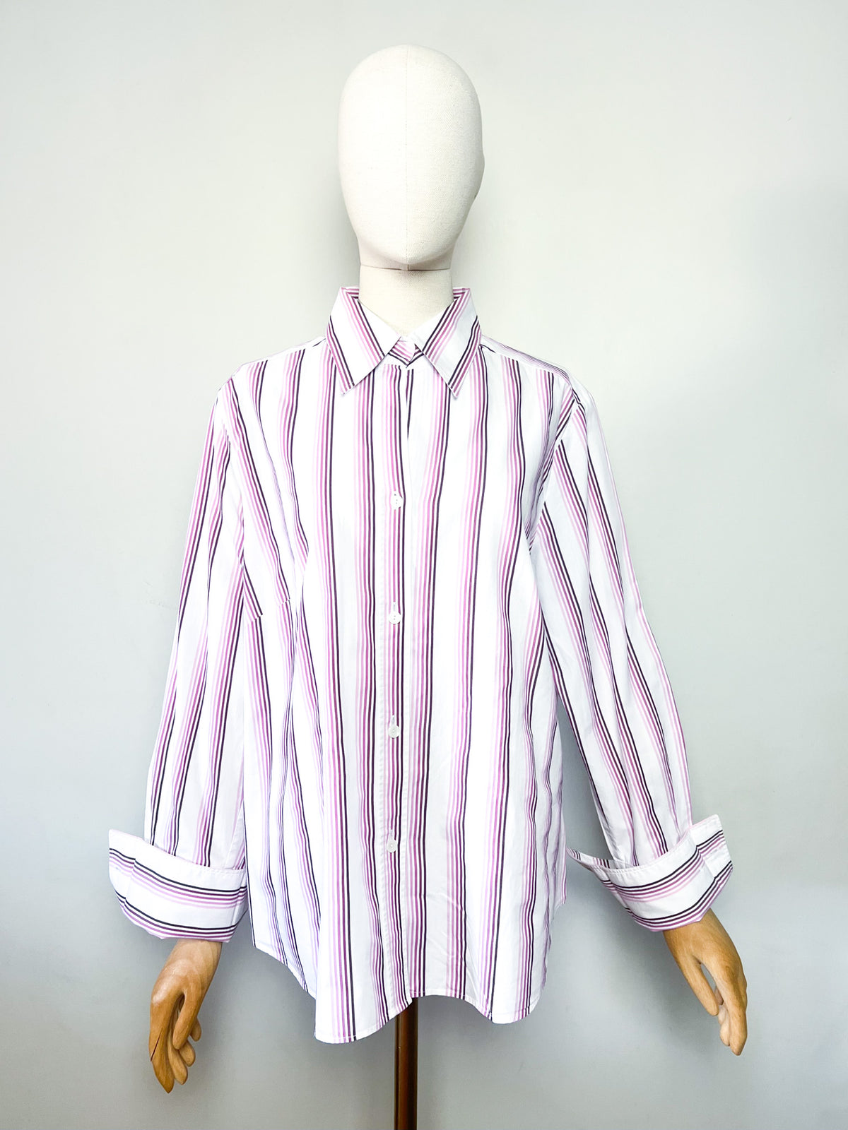 Chemisier rayé rose & bordeaux poignets mousquetaires 100% coton Seidensticker T46