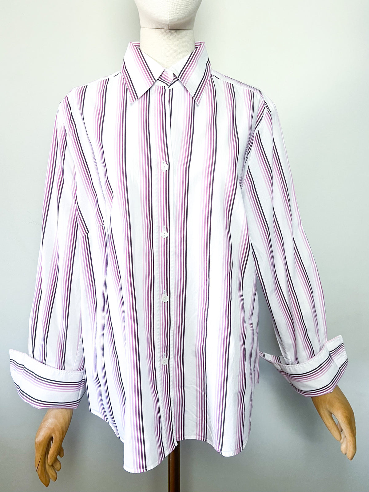 Chemisier rayé rose & bordeaux poignets mousquetaires 100% coton Seidensticker T46