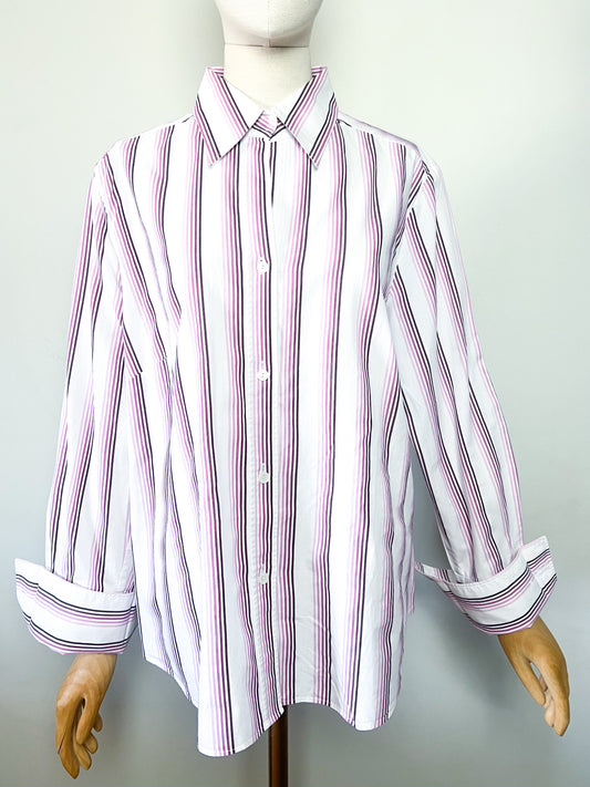 Chemisier rayé rose & bordeaux poignets mousquetaires 100% coton Seidensticker T46