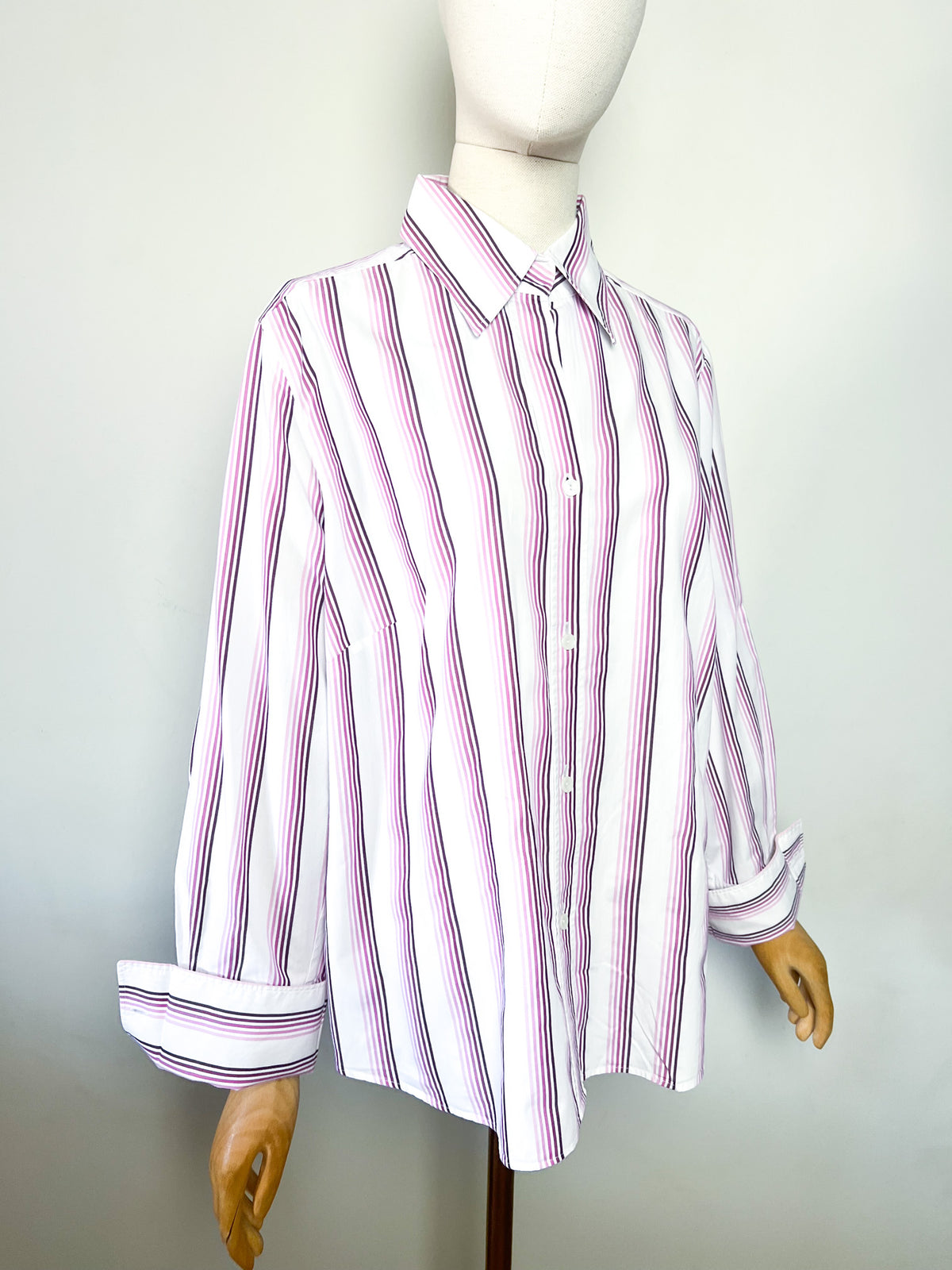 Chemisier rayé rose & bordeaux poignets mousquetaires 100% coton Seidensticker T46