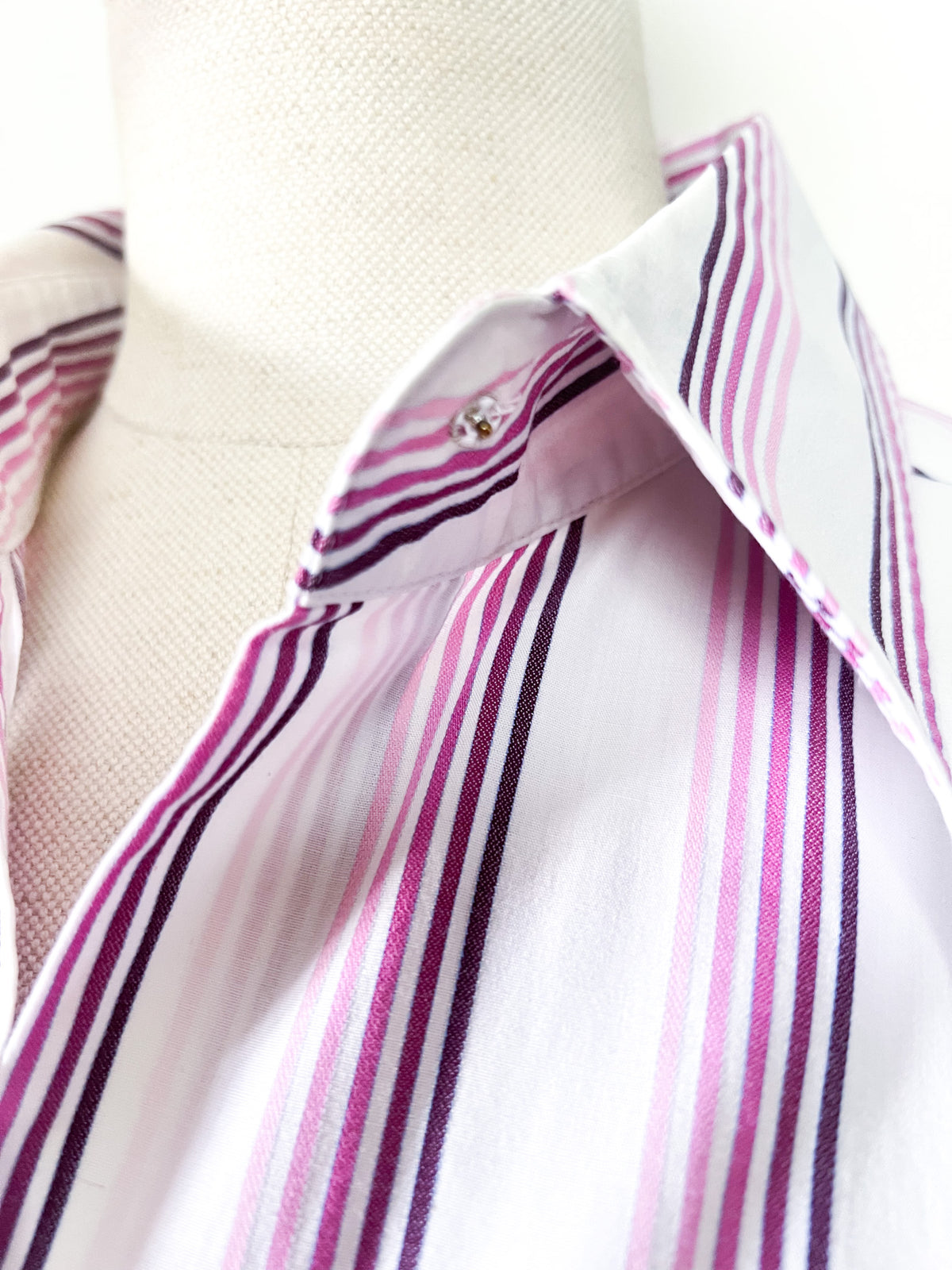 Chemisier rayé rose & bordeaux poignets mousquetaires 100% coton Seidensticker T46