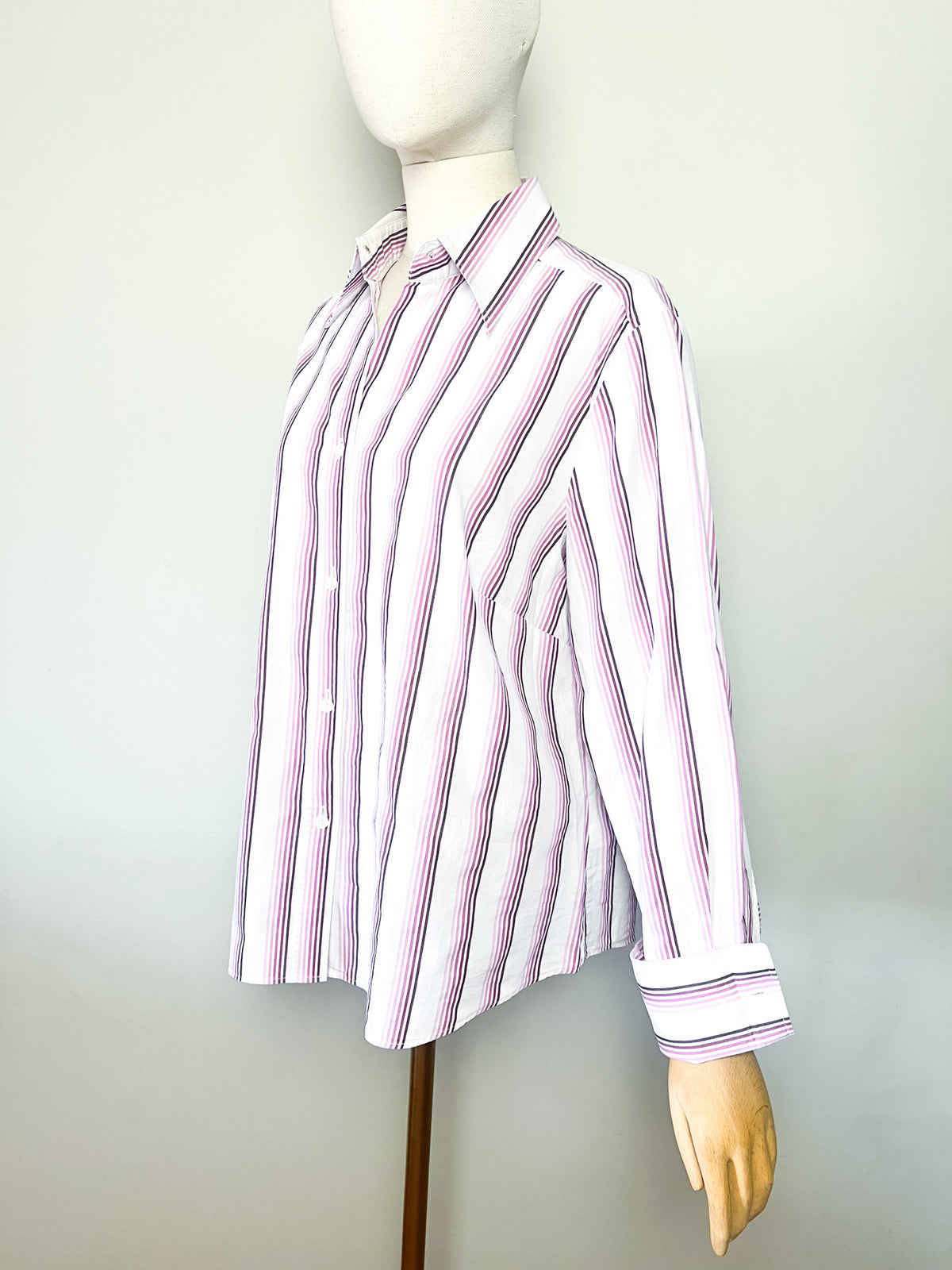 Chemisier rayé rose & bordeaux poignets mousquetaires 100% coton Seidensticker T46
